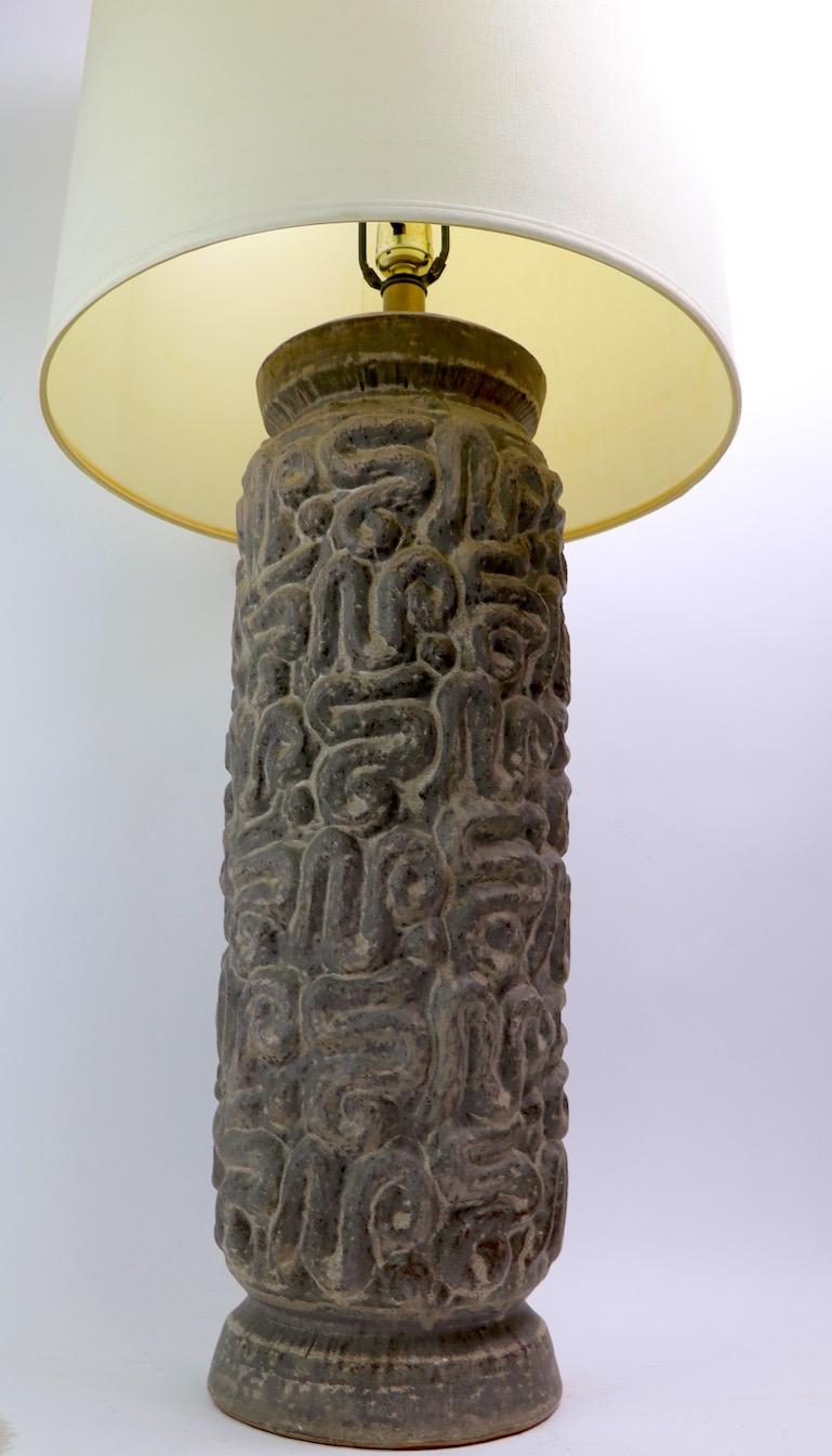 Pair Brutalist Stoneware Table Lamps 9