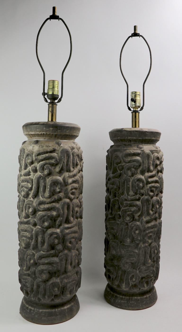 American Pair Brutalist Stoneware Table Lamps