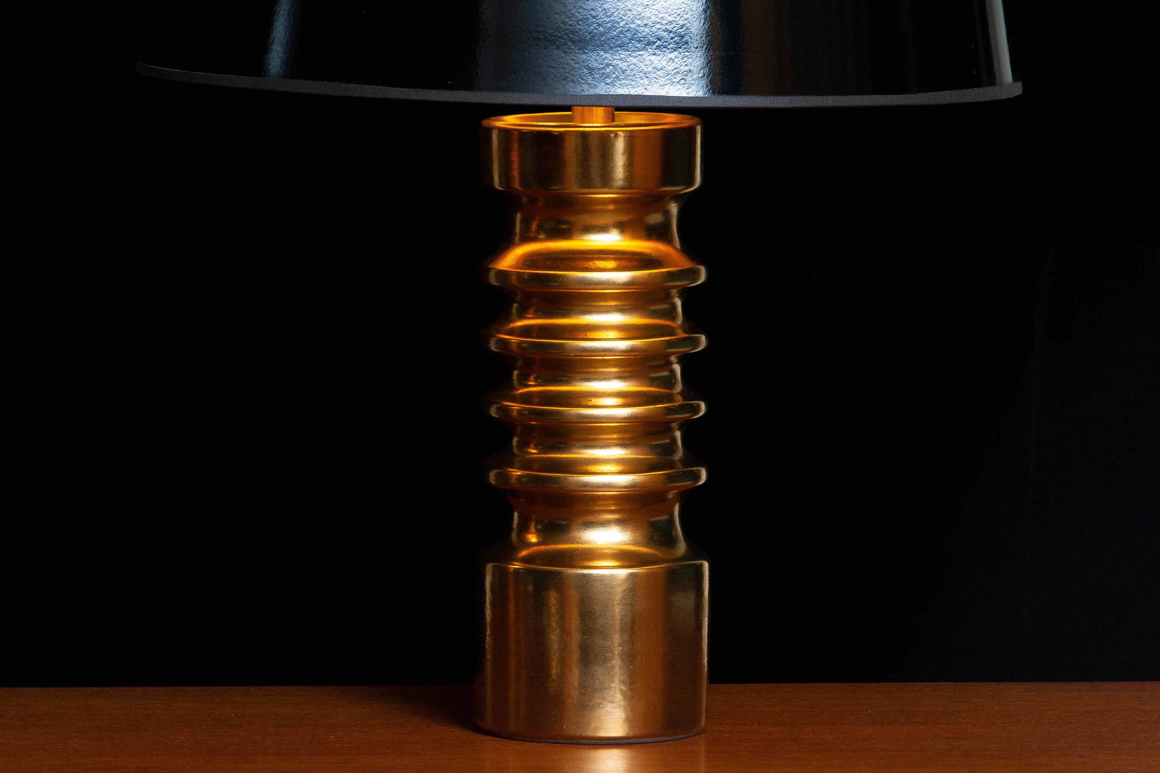 Pair Brutalist Style Table Lamps by Dümler and Breiden Gold Ceramic Germany 1970 For Sale 2