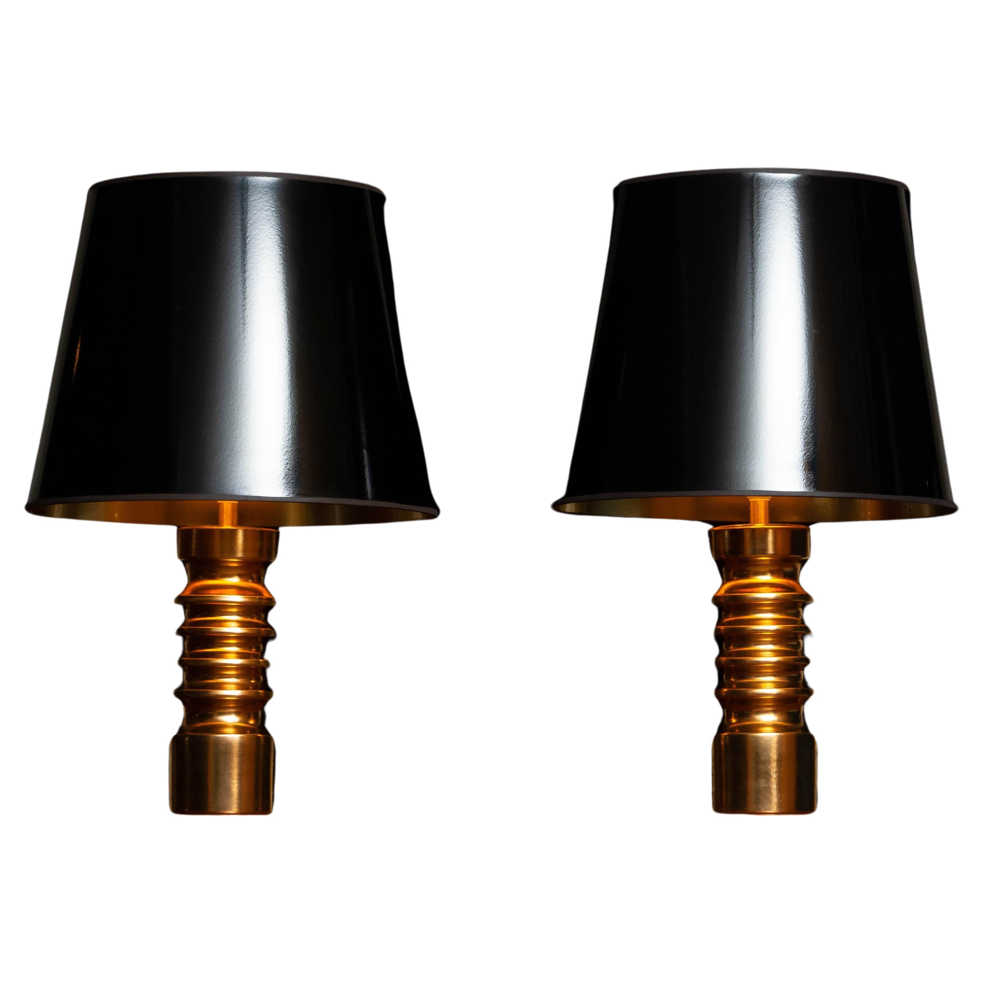 Pair Brutalist Style Table Lamps by Dümler and Breiden Gold Ceramic Germany 1970