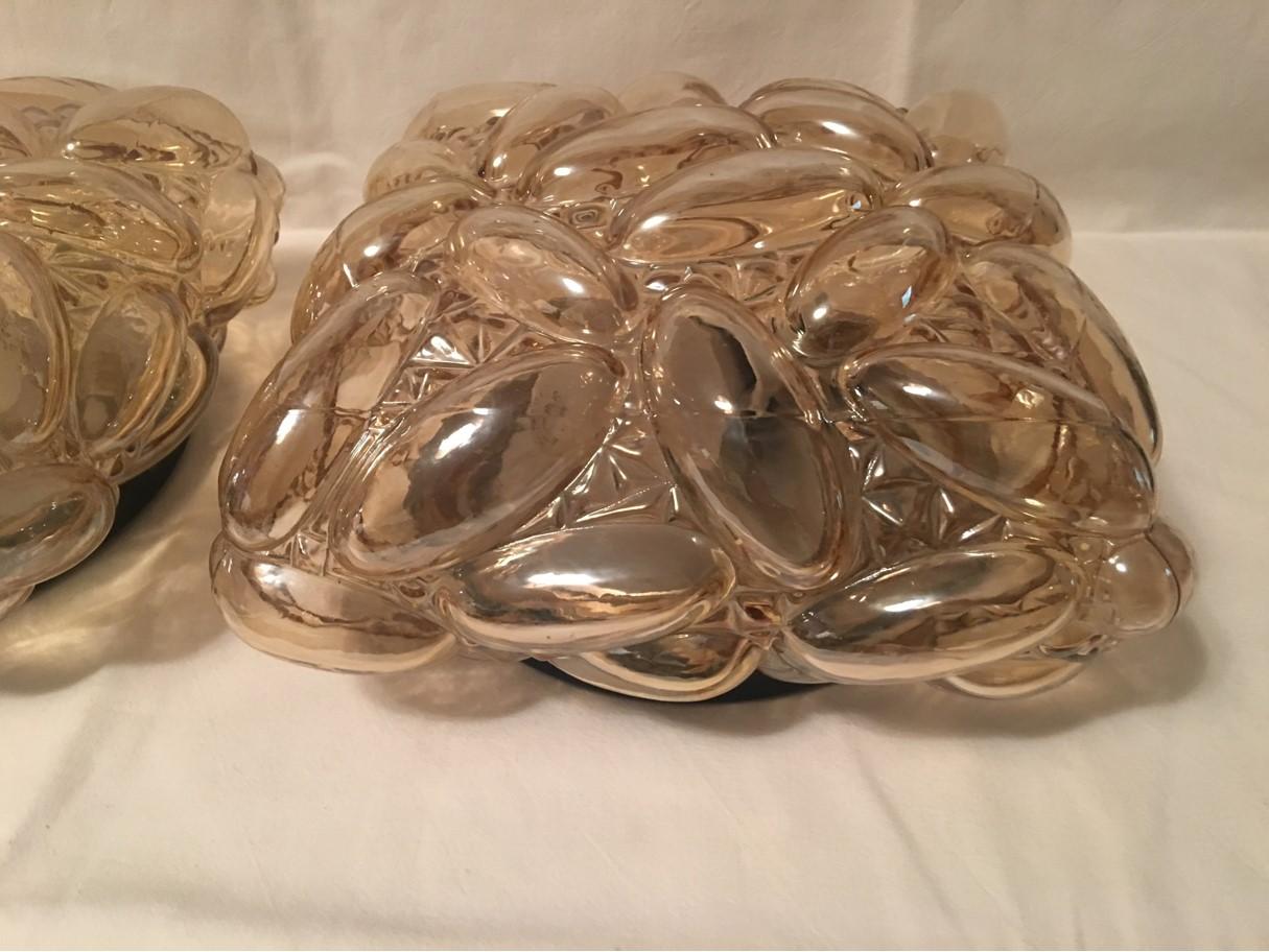 Pair Bubble Amber Glass Flush Mount or Sconces In Good Condition For Sale In Frisco, TX