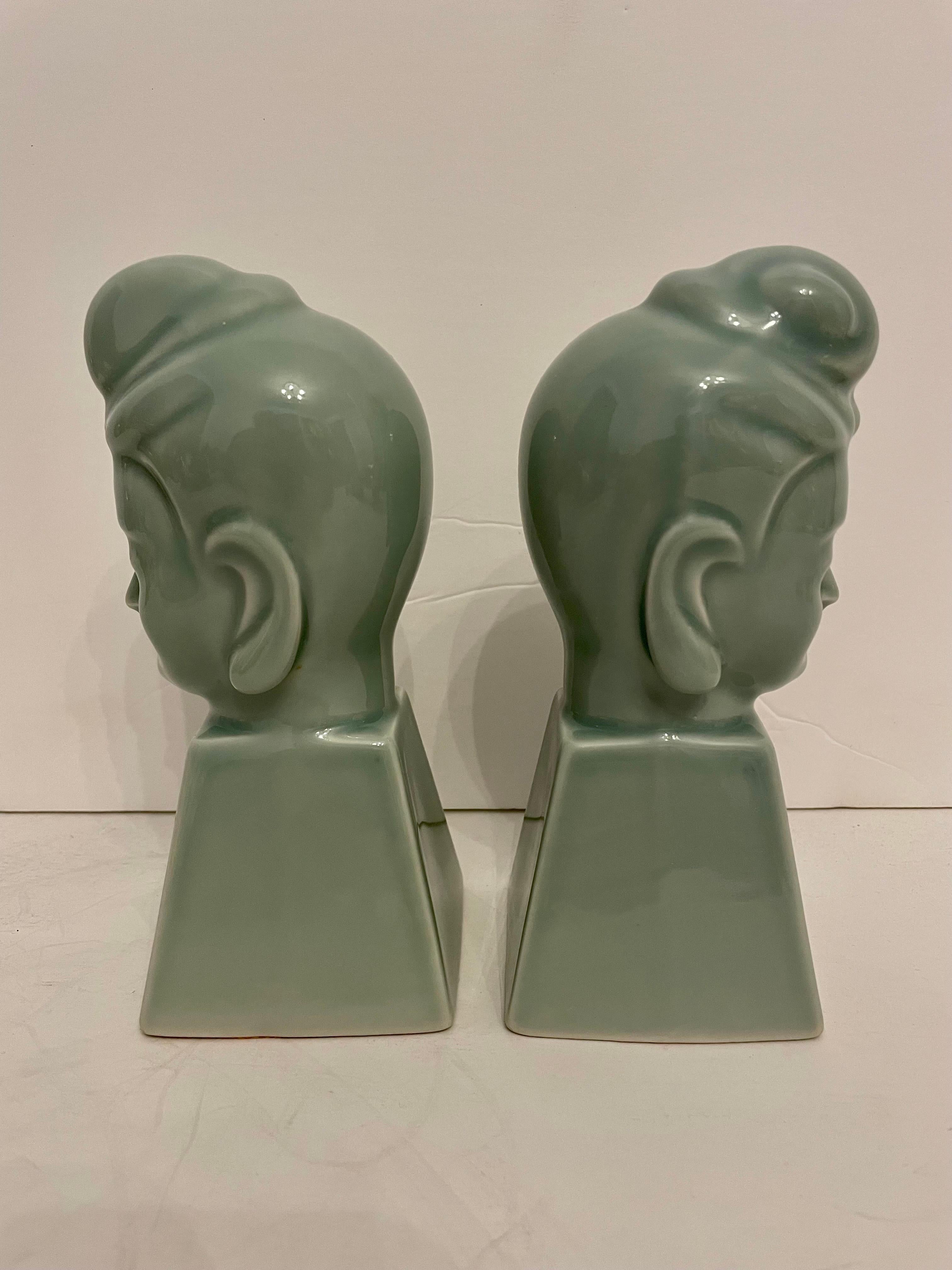 Hollywood Regency Pair Buddha Sculptures Or Bookends For Sale