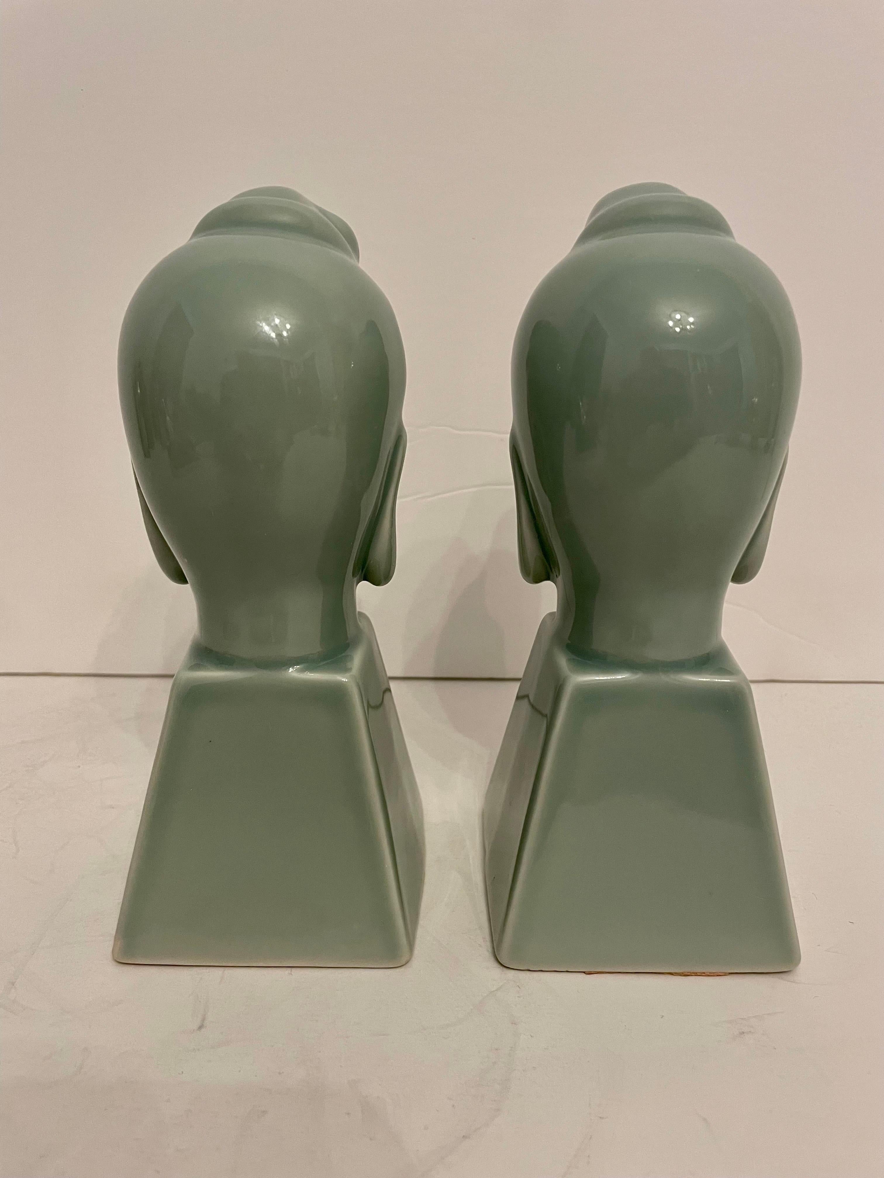 Japanese Pair Buddha Sculptures Or Bookends For Sale