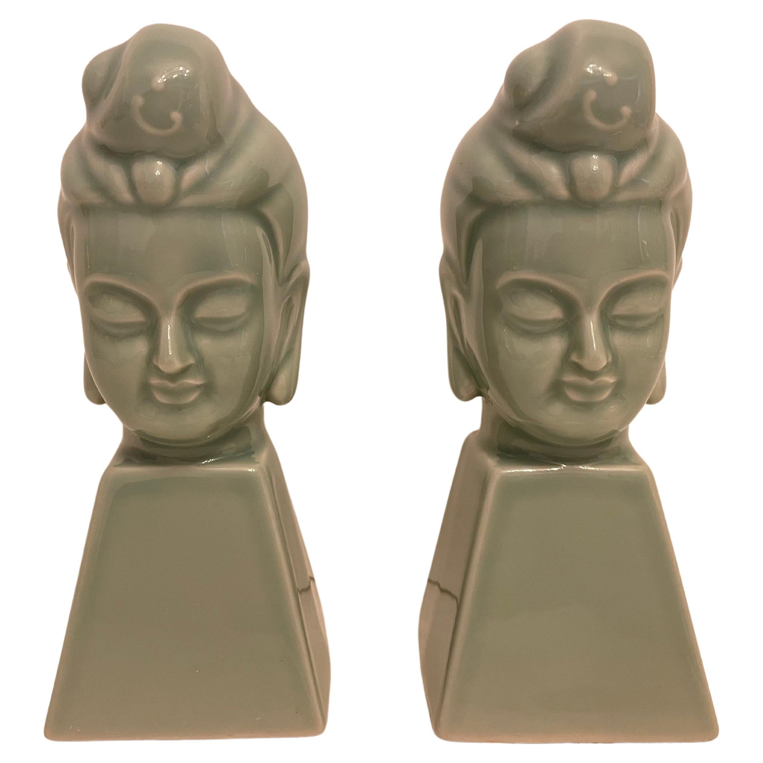 Pair Buddha Sculptures Or Bookends For Sale