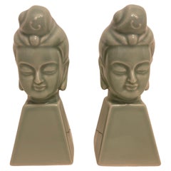 Vintage Pair Buddha Sculptures Or Bookends