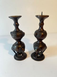 Pair Buddhist Chinese Bronze Candlesticks