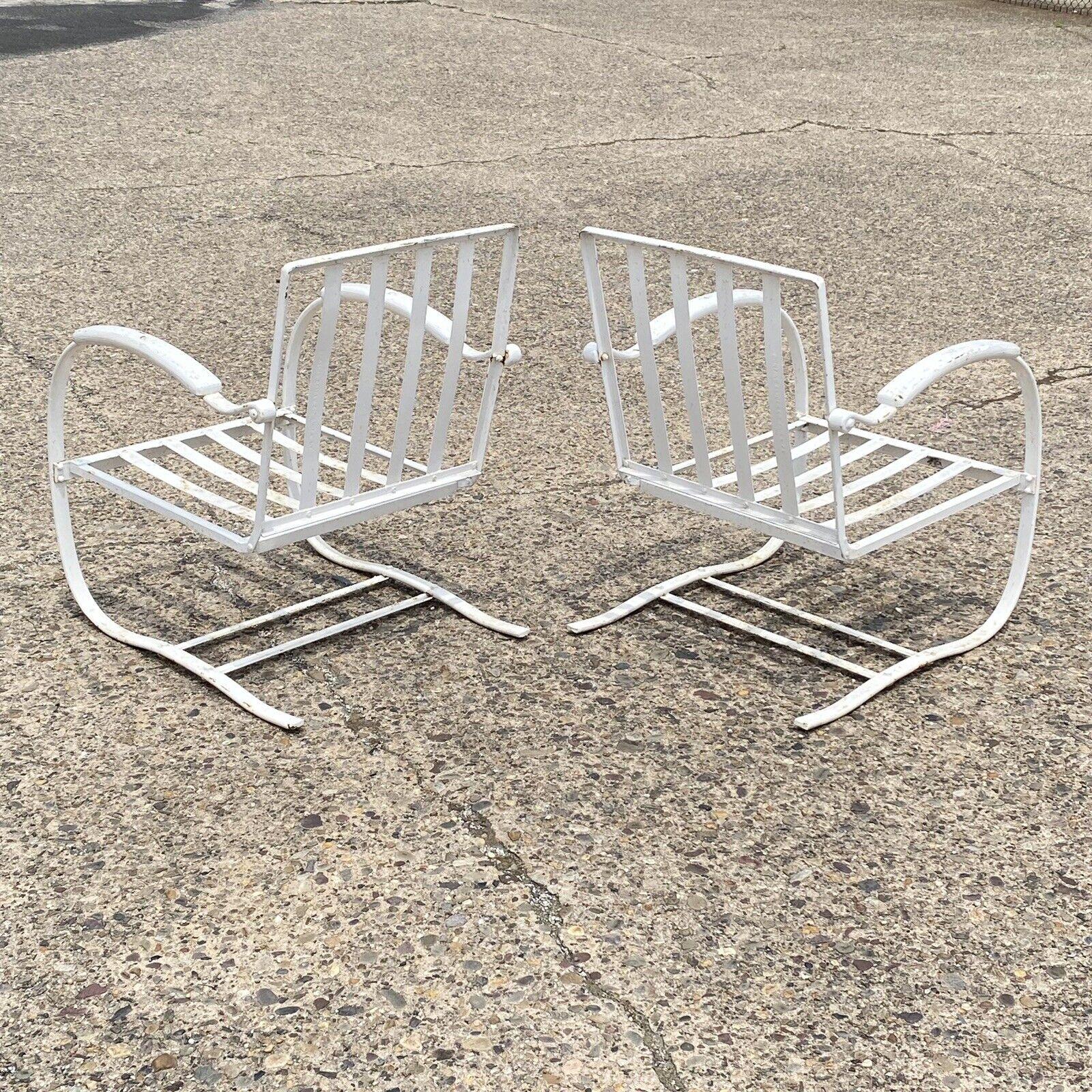 Pair Bunting Glider Co Art Deco White Iron Outdoor Patio Springer Lounge Chair 5