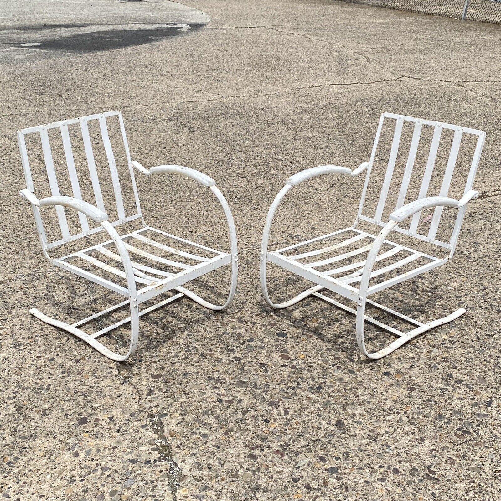 Pair Bunting Glider Co Art Deco White Iron Outdoor Patio Springer Lounge Chair 6