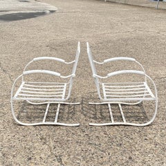 Pair Bunting Glider Co Art Deco White Iron Outdoor Patio Springer Lounge Chair