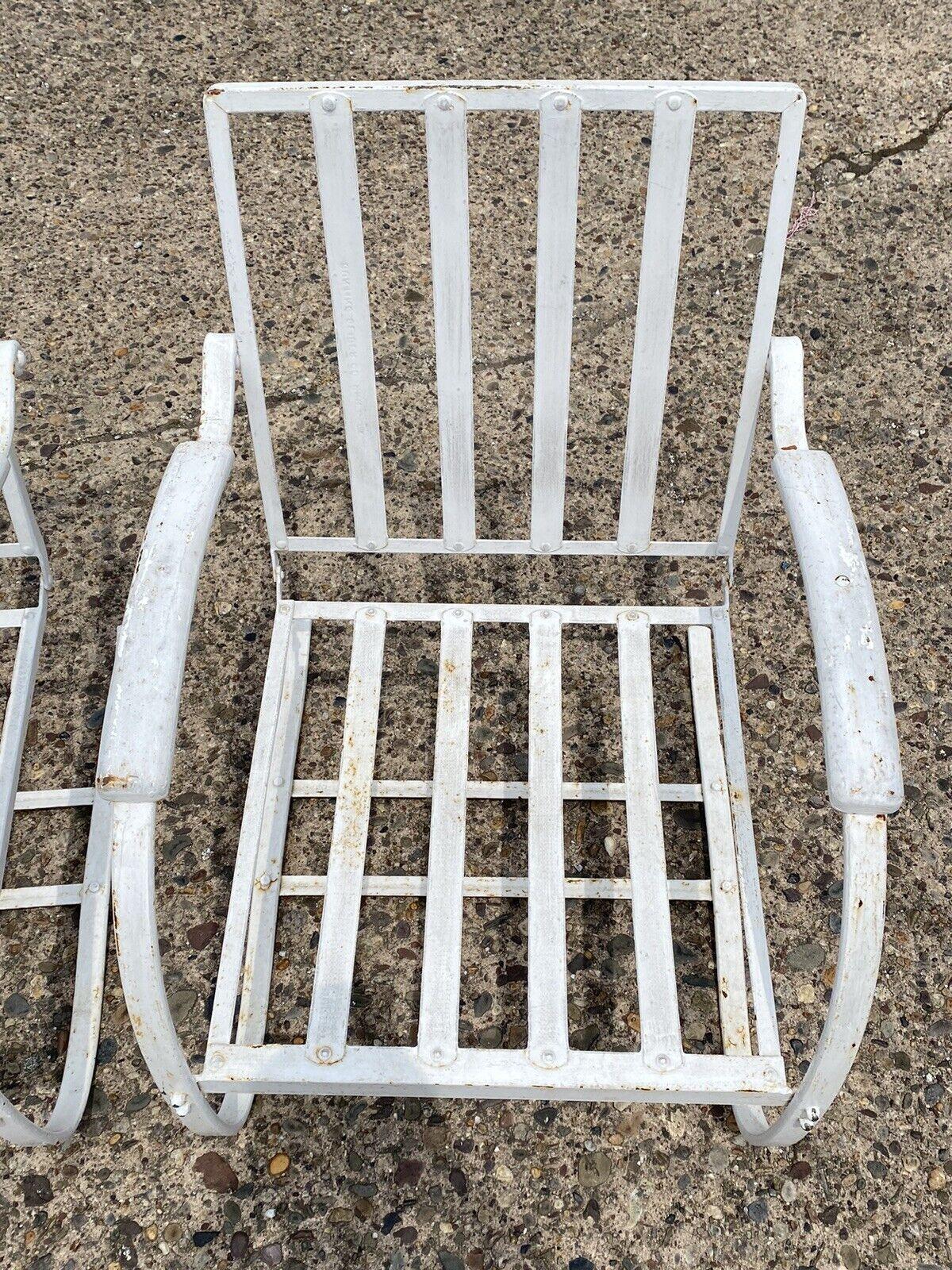 20th Century Pair Bunting Glider Co Art Deco White Iron Outdoor Patio Springer Lounge Chair