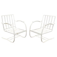 Retro Pair Bunting Glider Co Art Deco White Iron Outdoor Patio Springer Lounge Chair