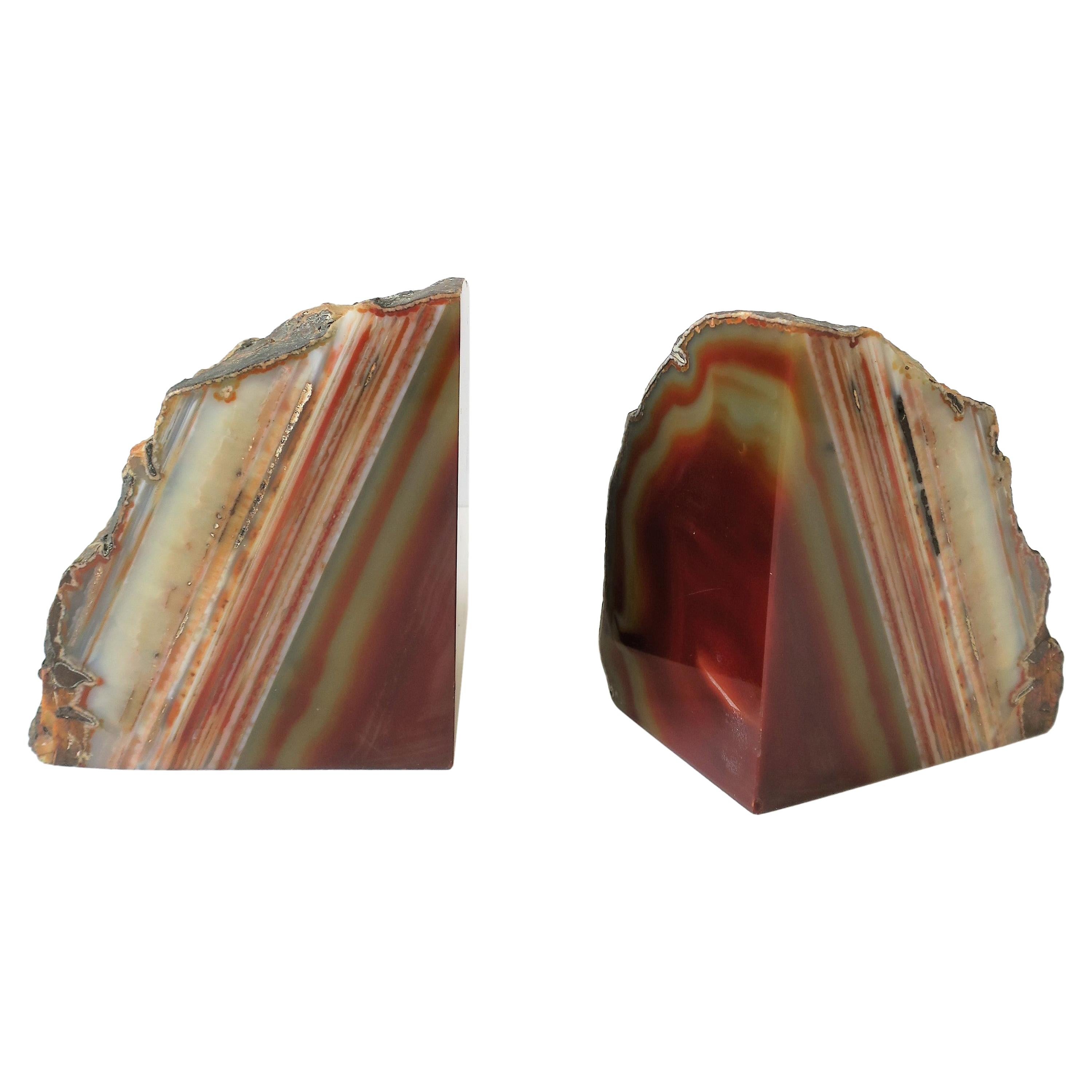  Red Burgundy Onyx Marble Bookends, a Pair, circa 1970s