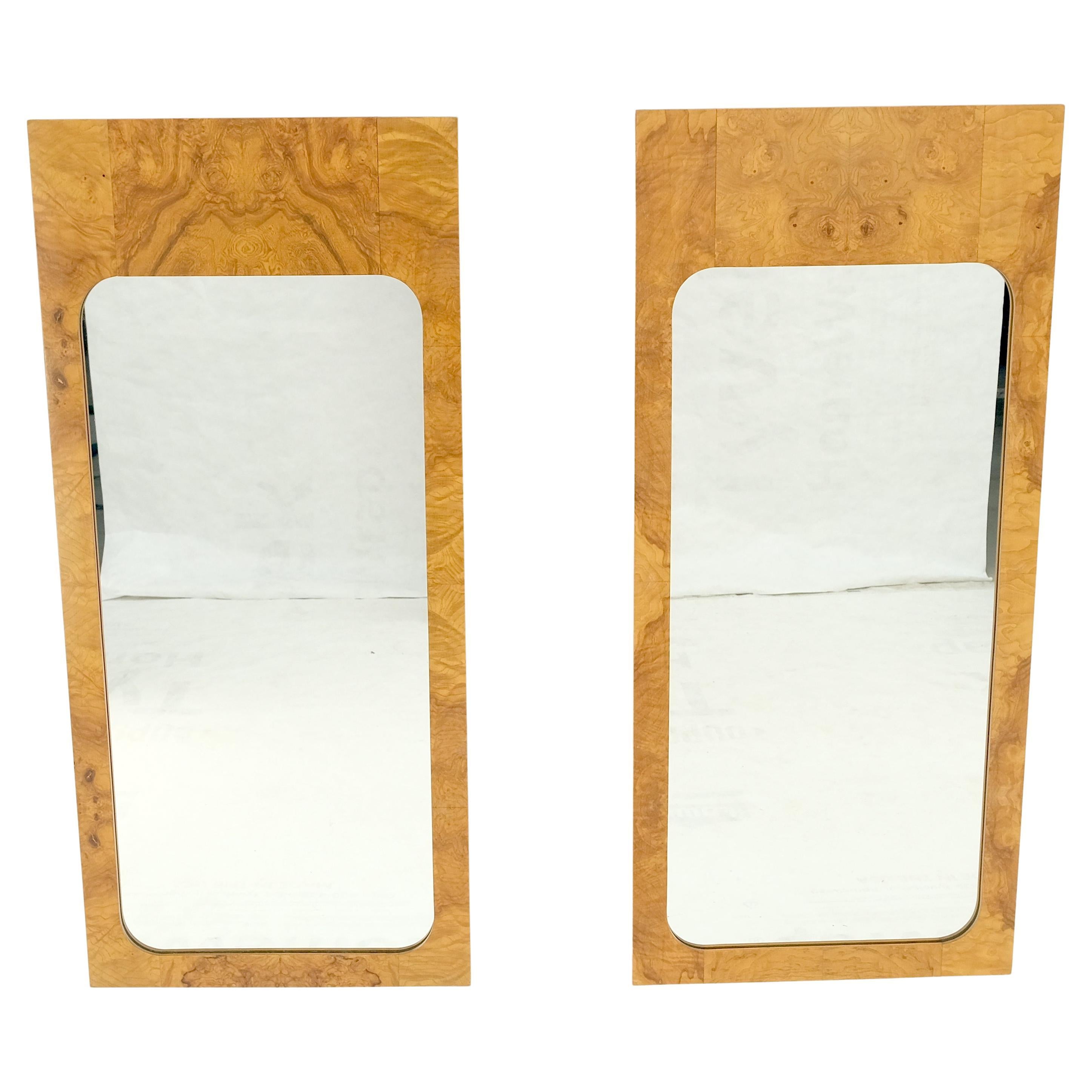 American Pair Burl Walnut Mid Century Modern Milo Baughman Rectangle Wall Mirrors MINT! For Sale