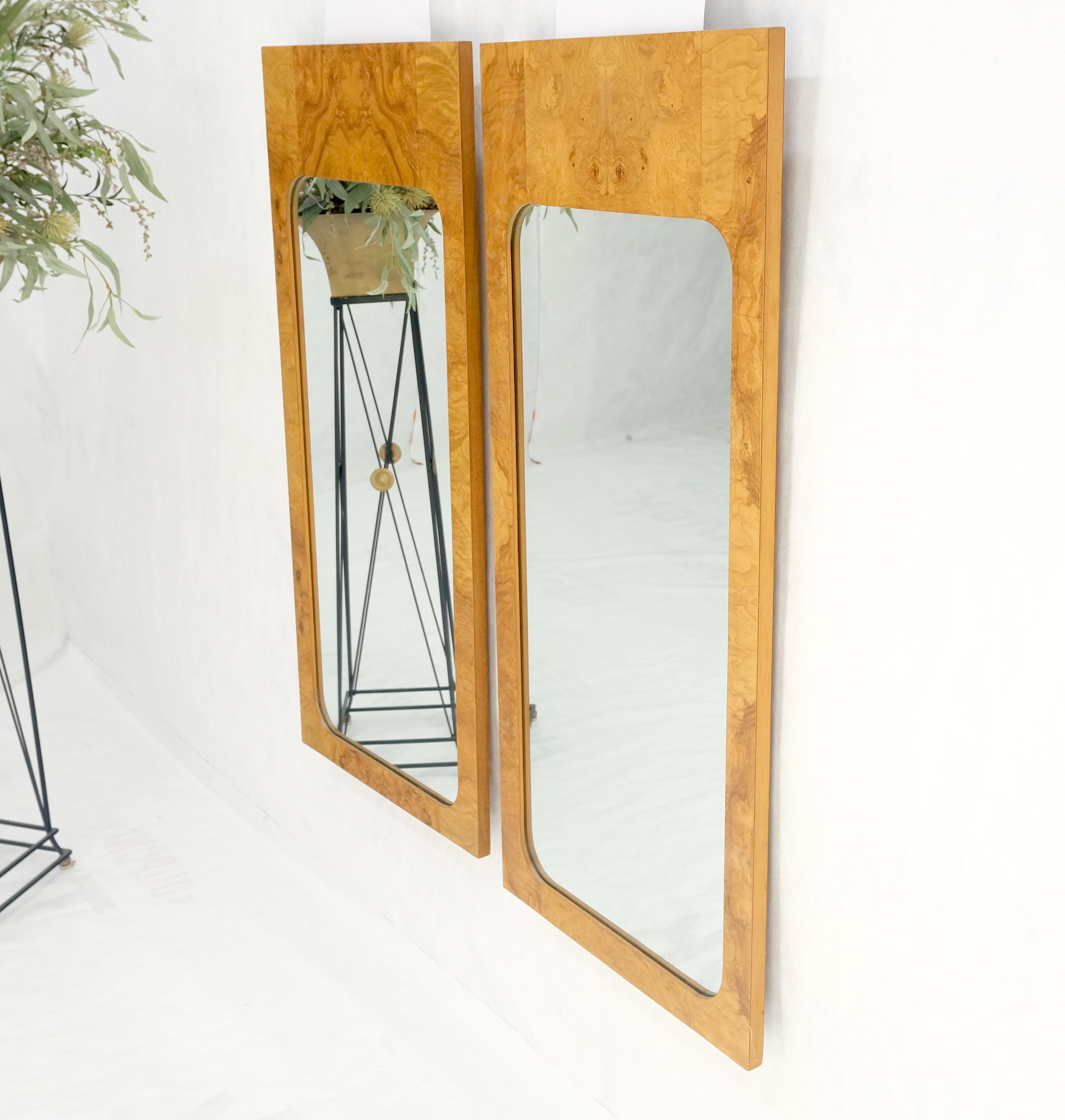 Pair Burl Walnut Mid Century Modern Milo Baughman Rectangle Wall Mirrors MINT! In Good Condition For Sale In Rockaway, NJ