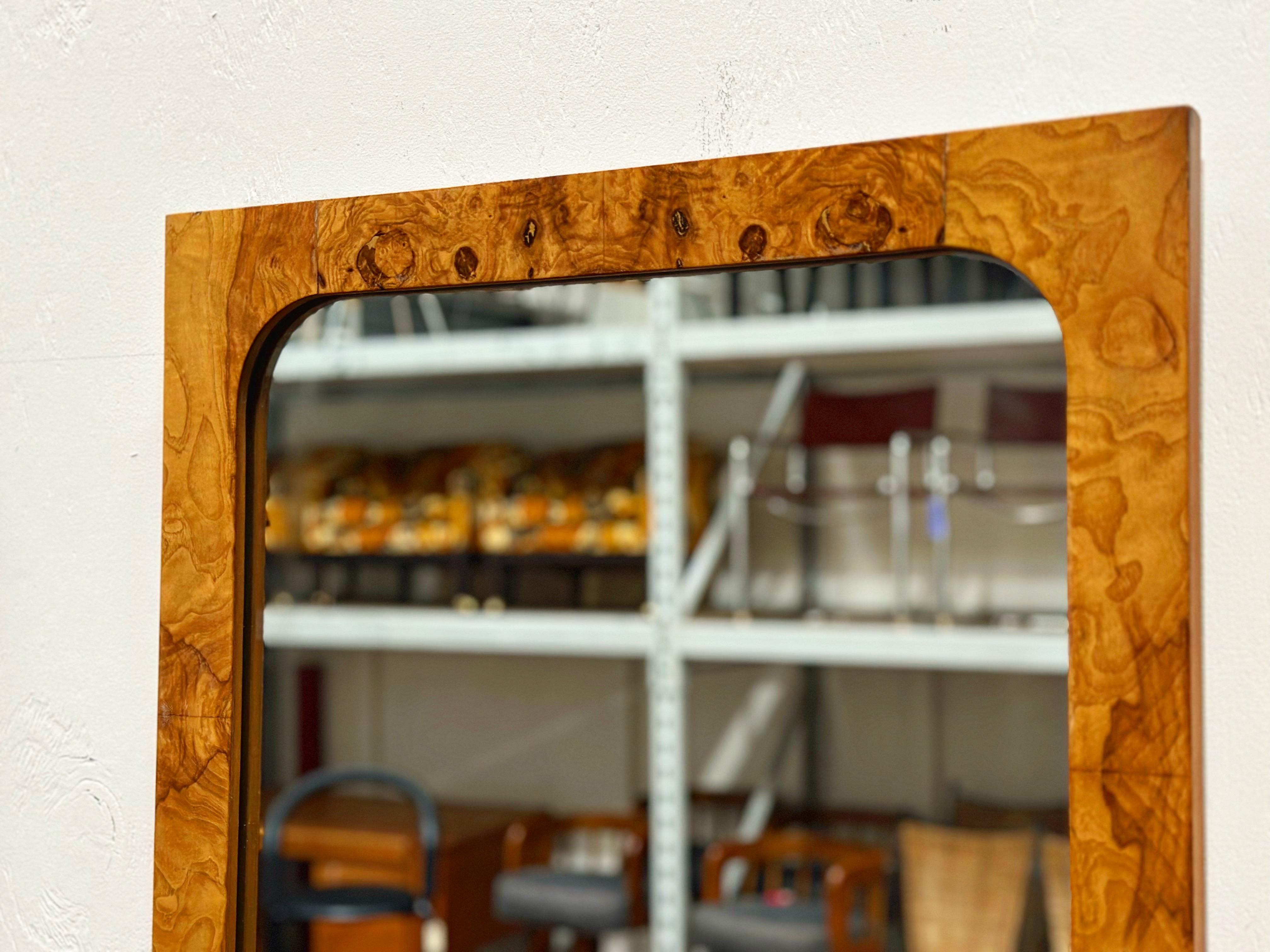 Pair Burl Wood Mirrors - Roland Carter for Lane - Midcentury After Milo Baughman In Good Condition In Decatur, GA