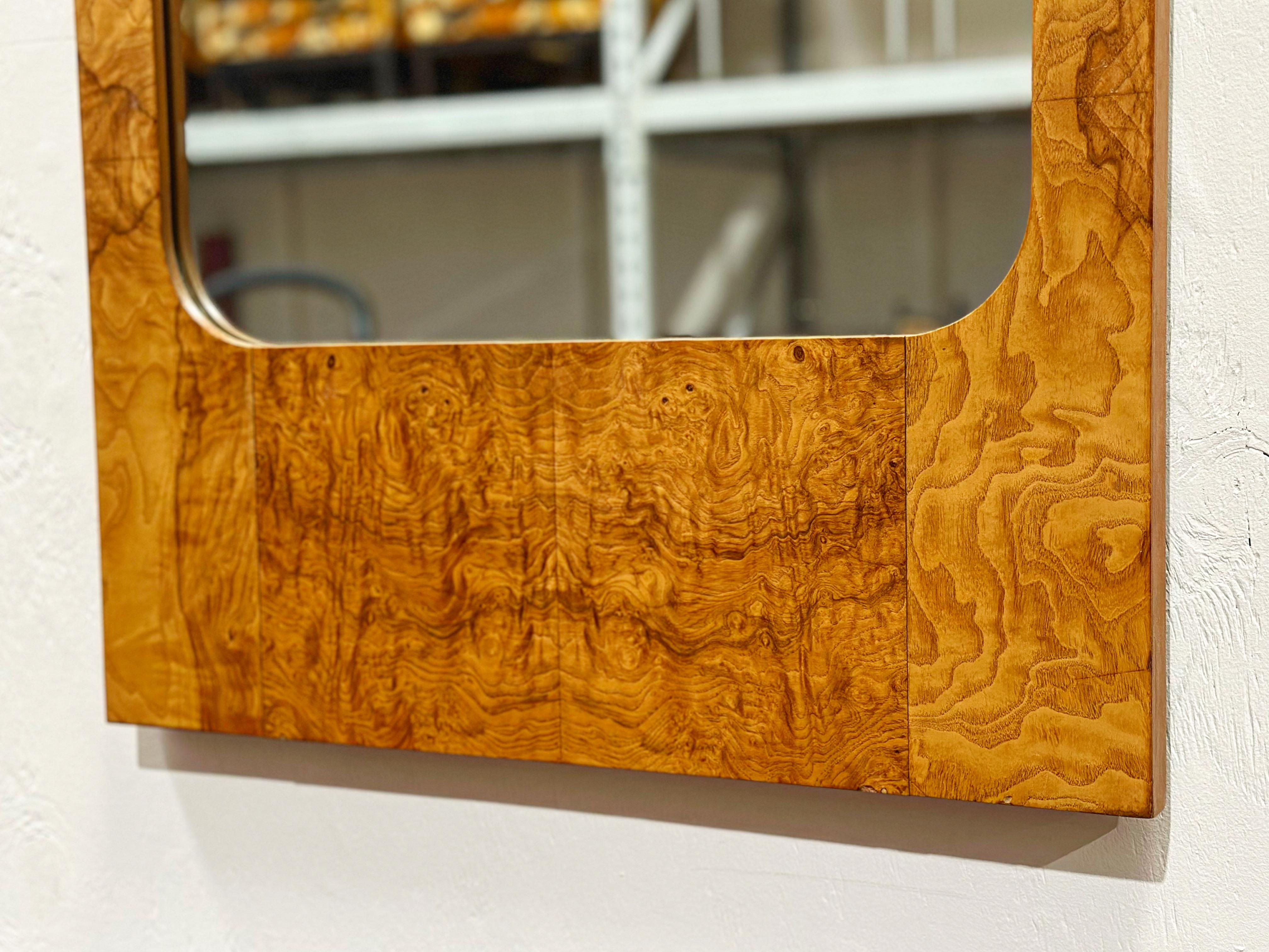 Glass Pair Burl Wood Mirrors - Roland Carter for Lane - Midcentury After Milo Baughman