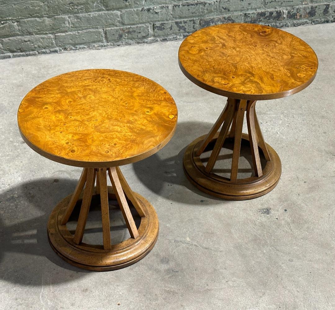 Mid-Century Modern Pair Burlwood Sheaf of Wheat Side/End Tables, 1960