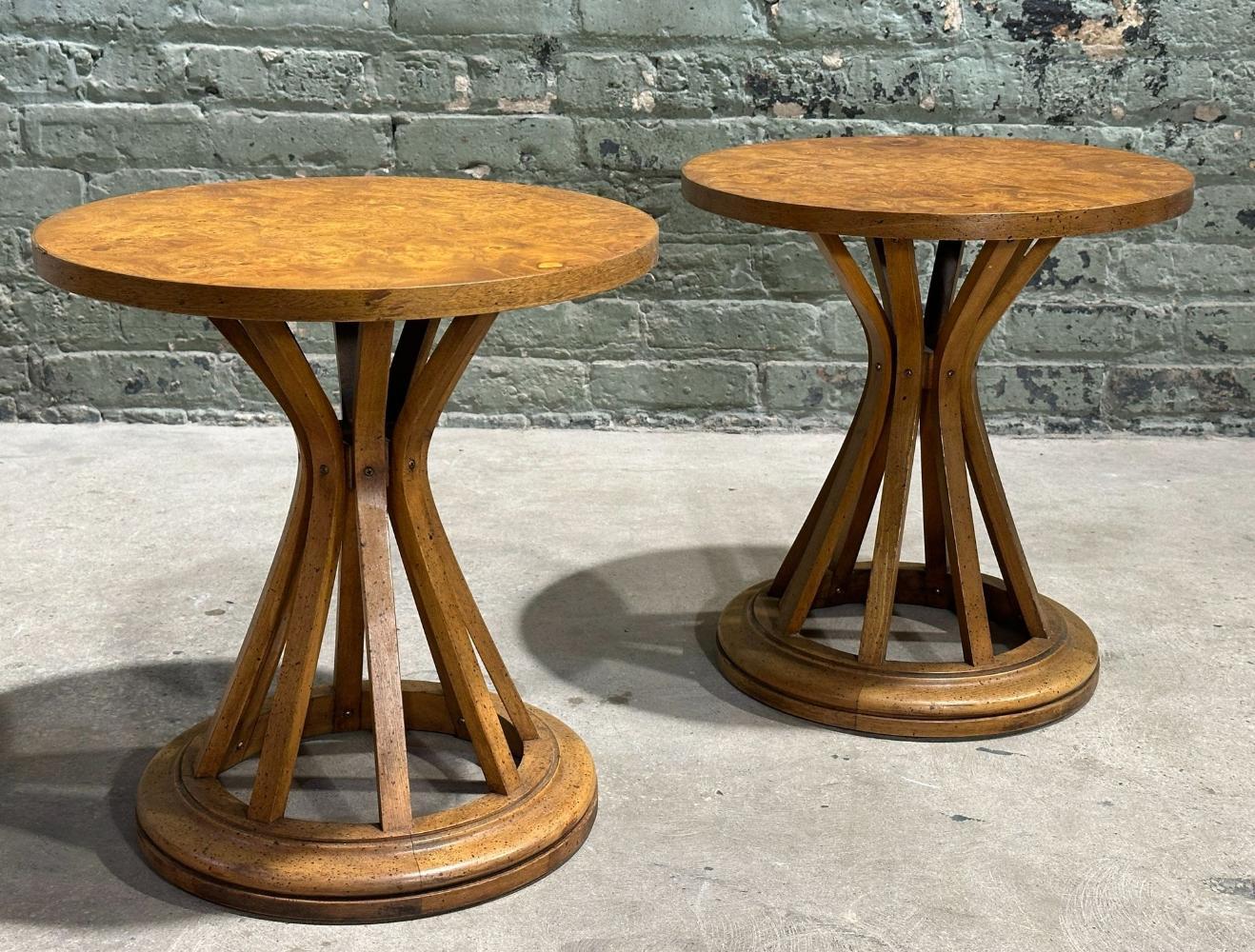 American Pair Burlwood Sheaf of Wheat Side/End Tables, 1960