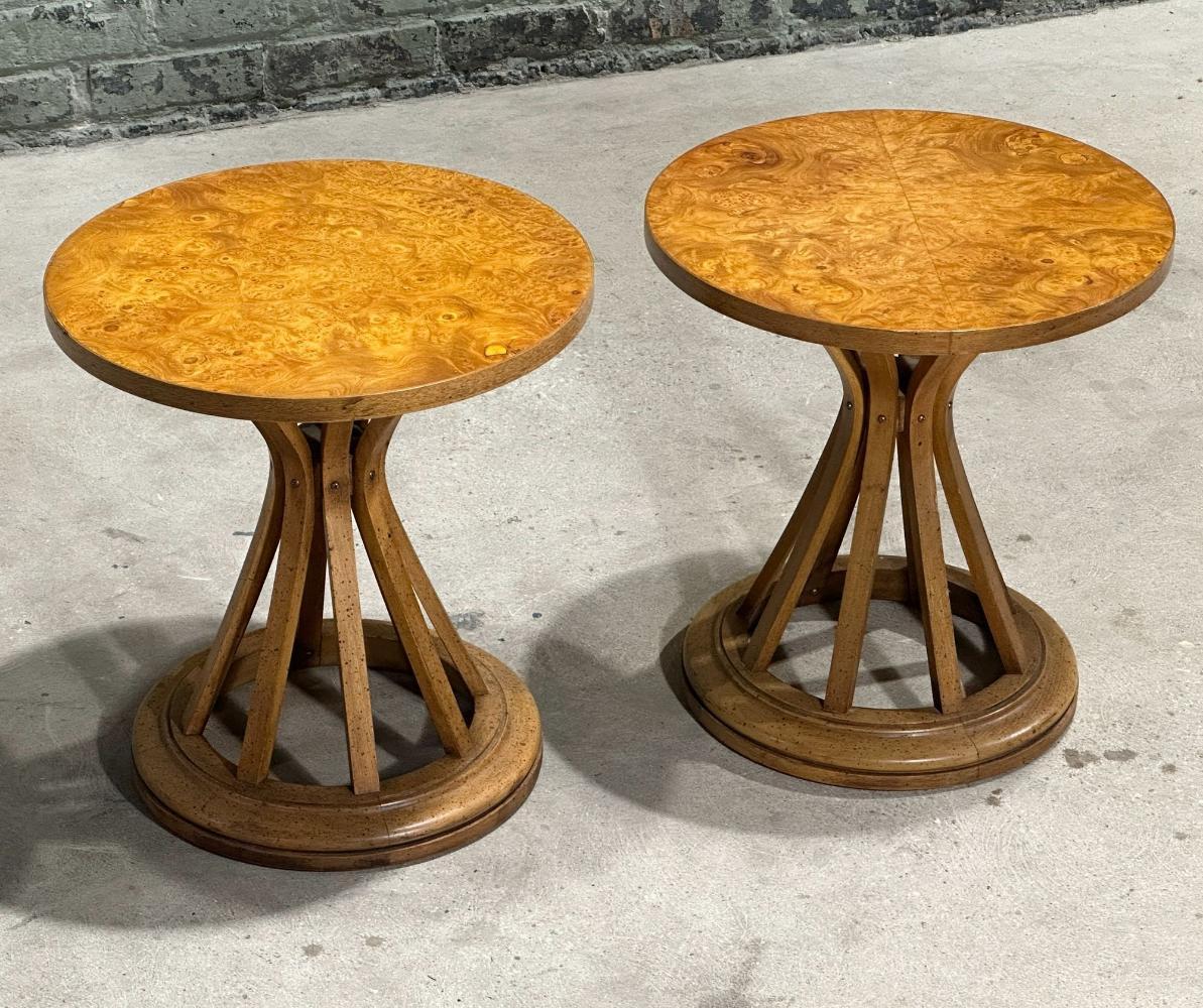 Pair Burlwood Sheaf of Wheat Side/End Tables, 1960 In Good Condition In Chicago, IL