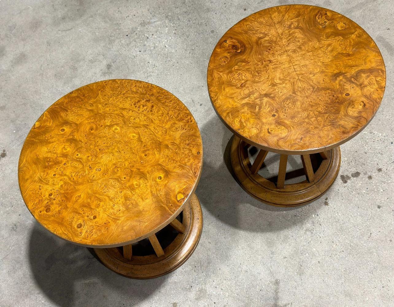 Mid-20th Century Pair Burlwood Sheaf of Wheat Side/End Tables, 1960