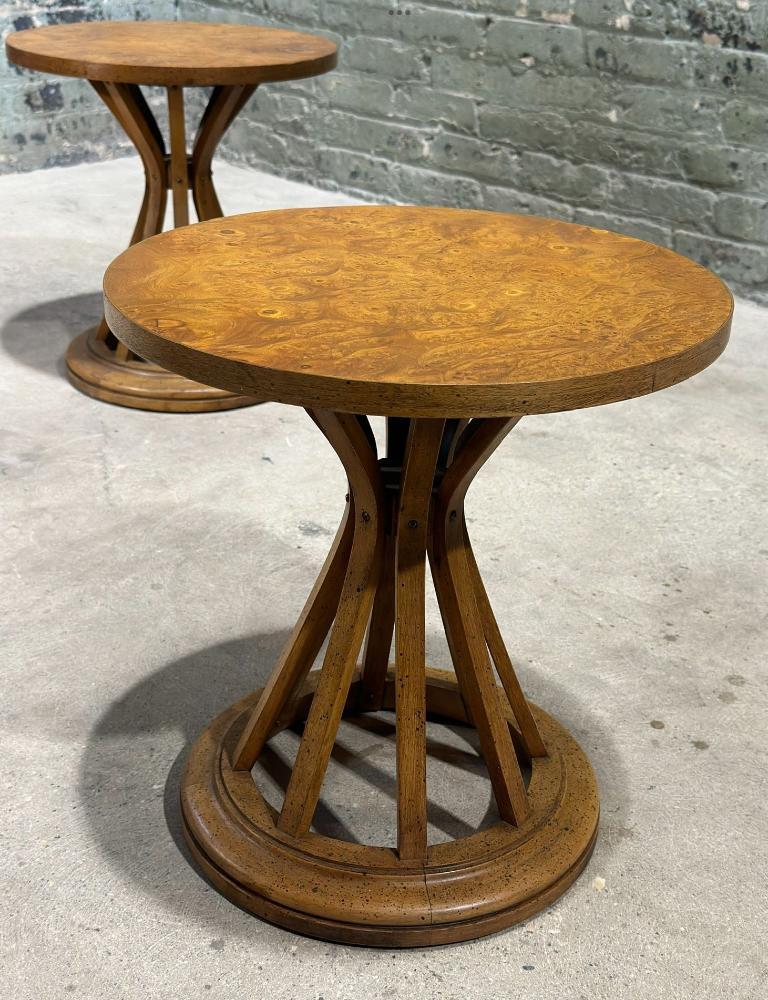 Pair Burlwood Sheaf of Wheat Side/End Tables, 1960 1