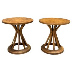 Pair Burlwood Sheaf of Wheat Side/End Tables, 1960