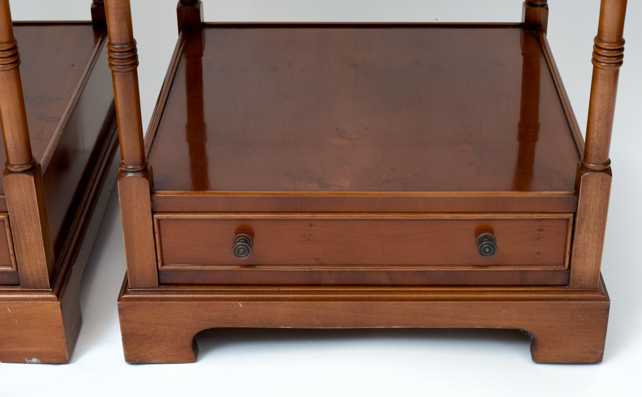 Early 20th Century Pair of Burl Wood Three Shelves End or Side Tables