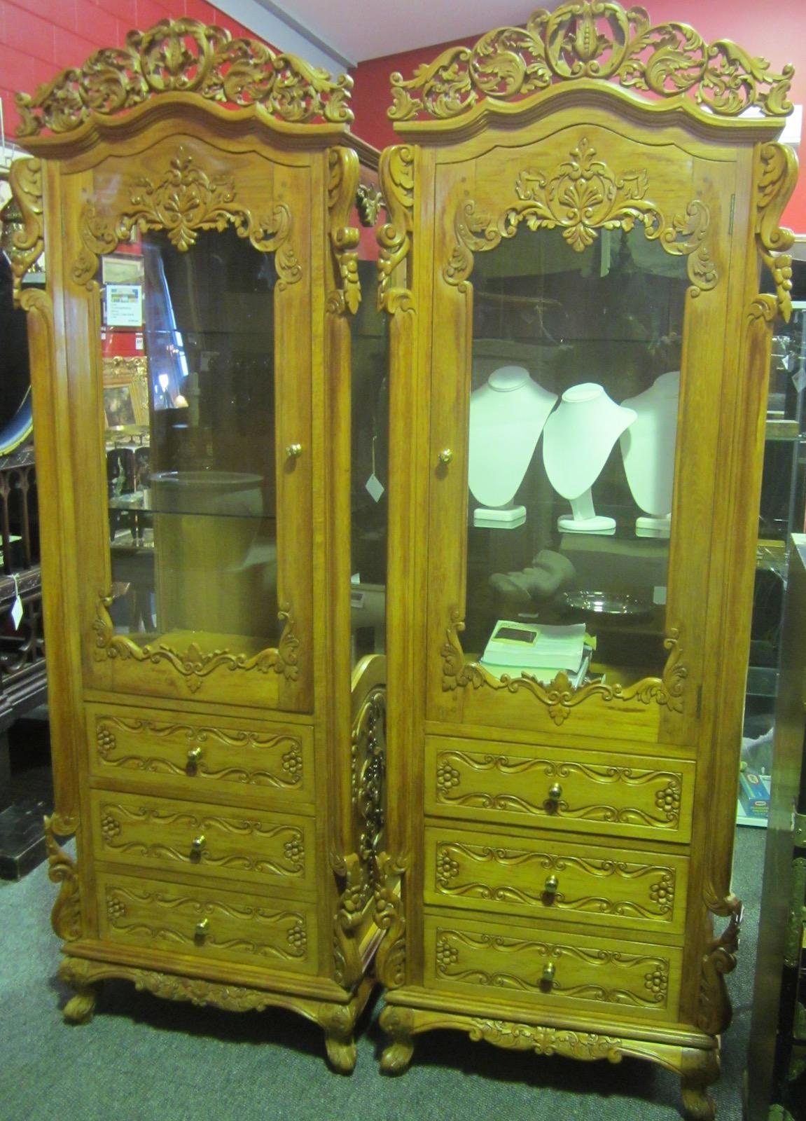 Other Pair of Burmese/Myanmar Carved Oak Cabinets