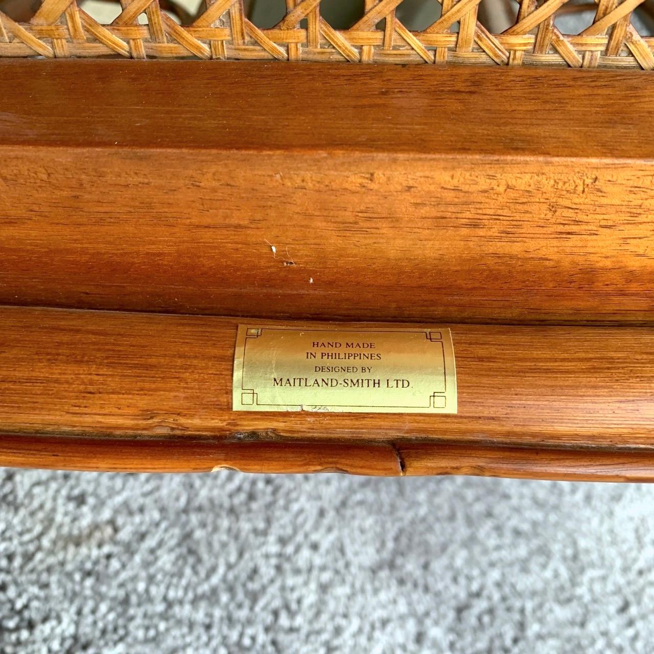 Pair Burnt Bamboo Asian Motive Plaque Decorated Lounge Fireside Chairs Cane Seat In Good Condition For Sale In Rockaway, NJ
