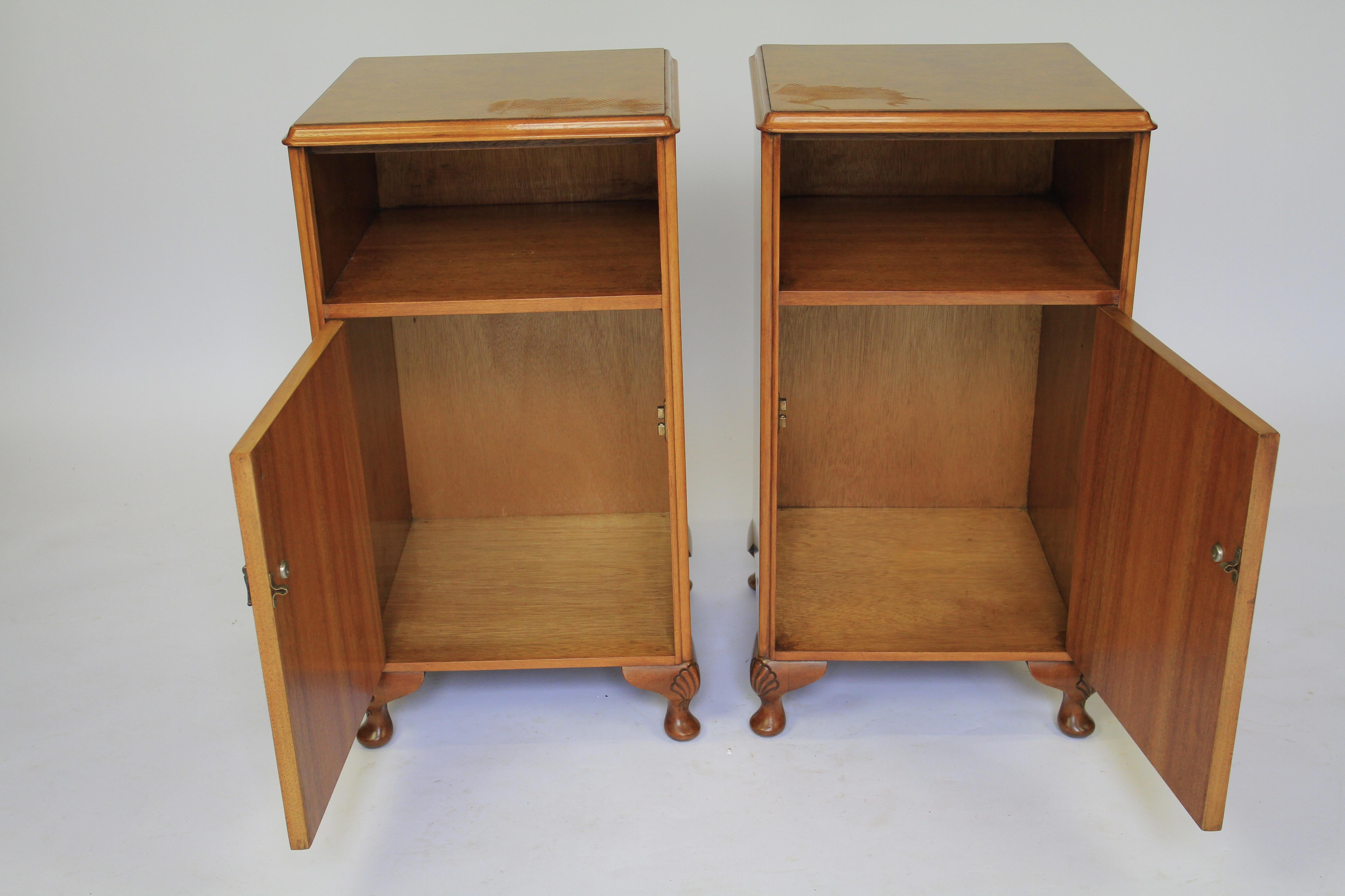 Queen Anne Pair Burr Walnut Bedside Cupboards circa 1930s