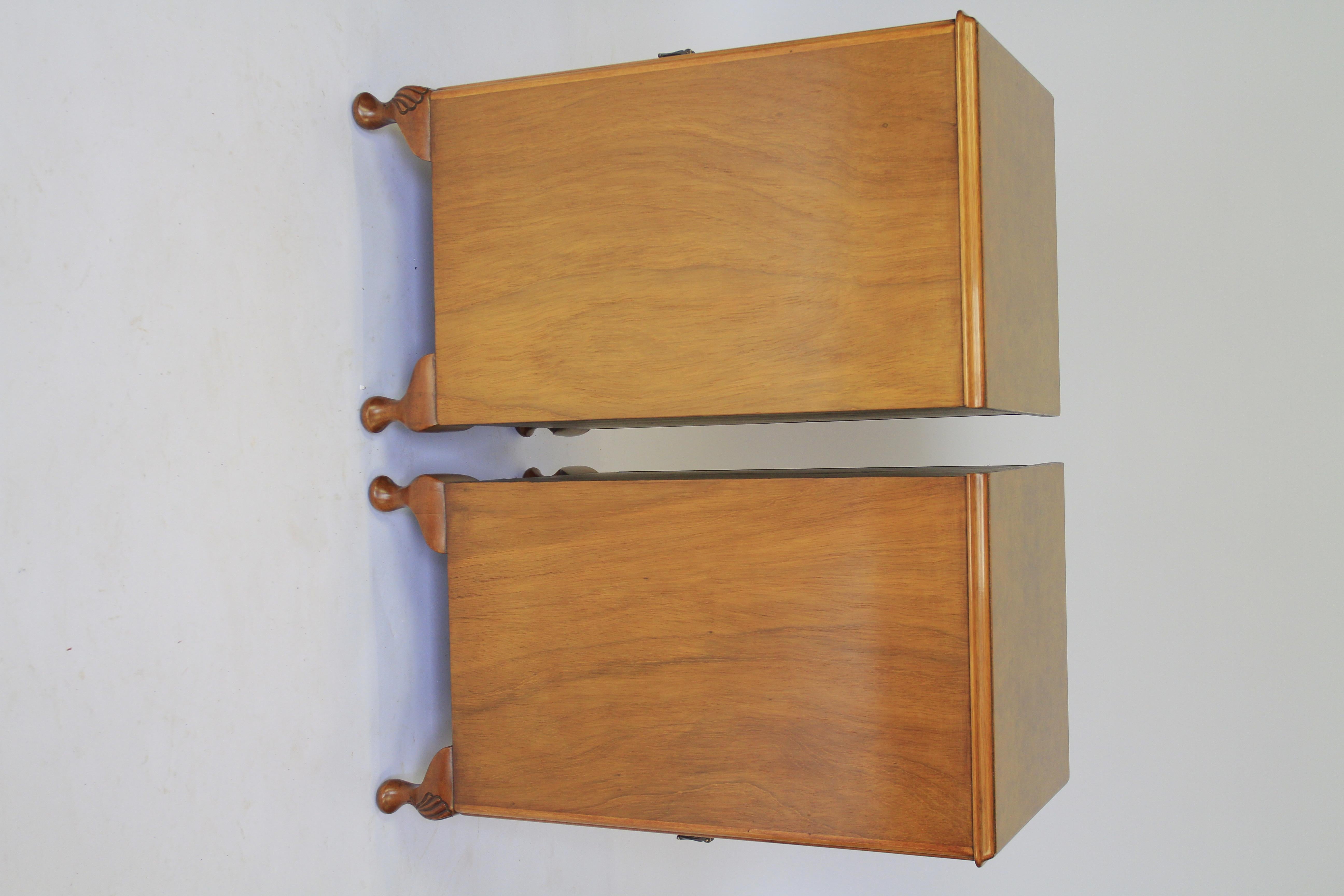 British Pair Burr Walnut Bedside Cupboards circa 1930s