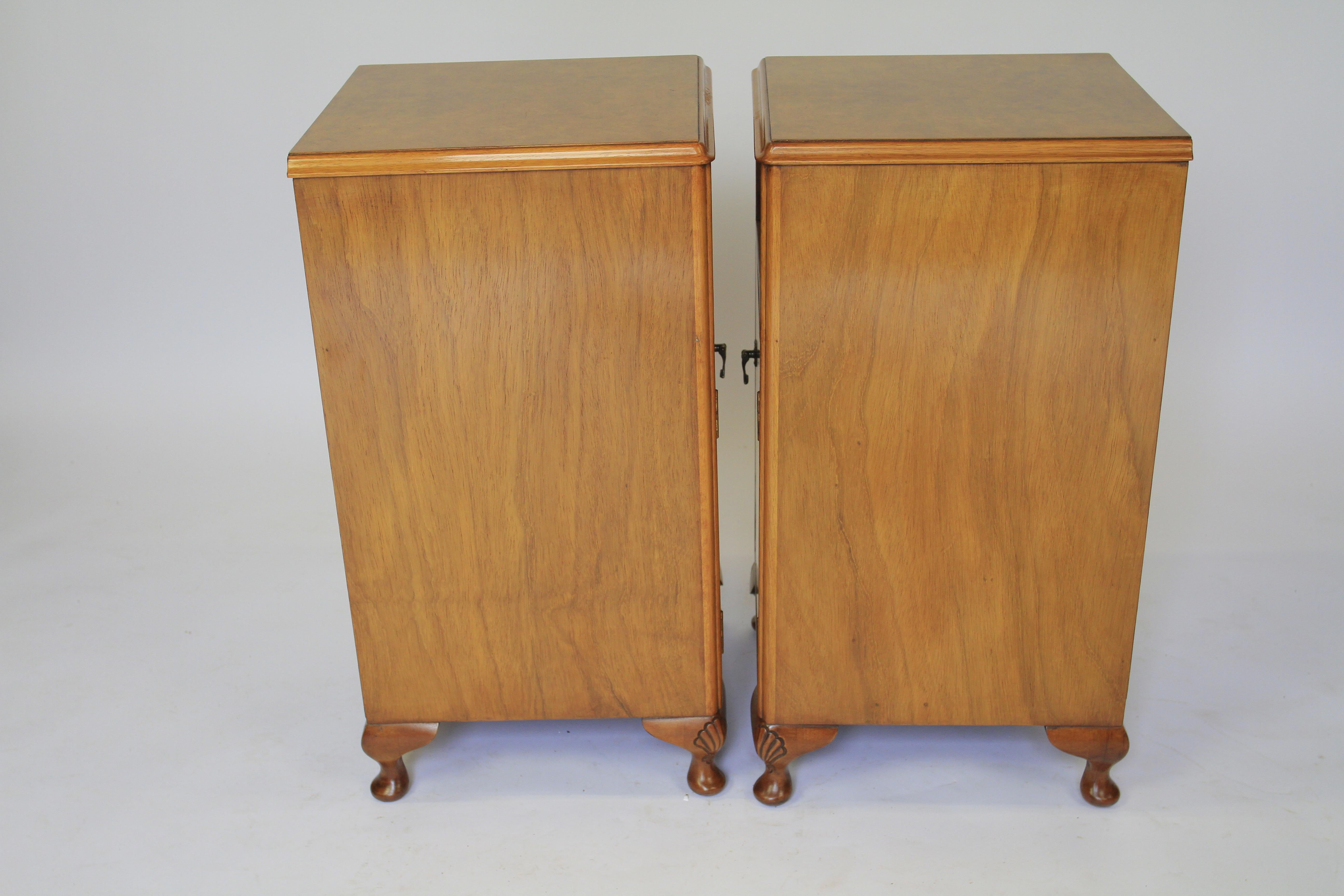 Pair Burr Walnut Bedside Cupboards circa 1930s In Good Condition In Dereham, GB
