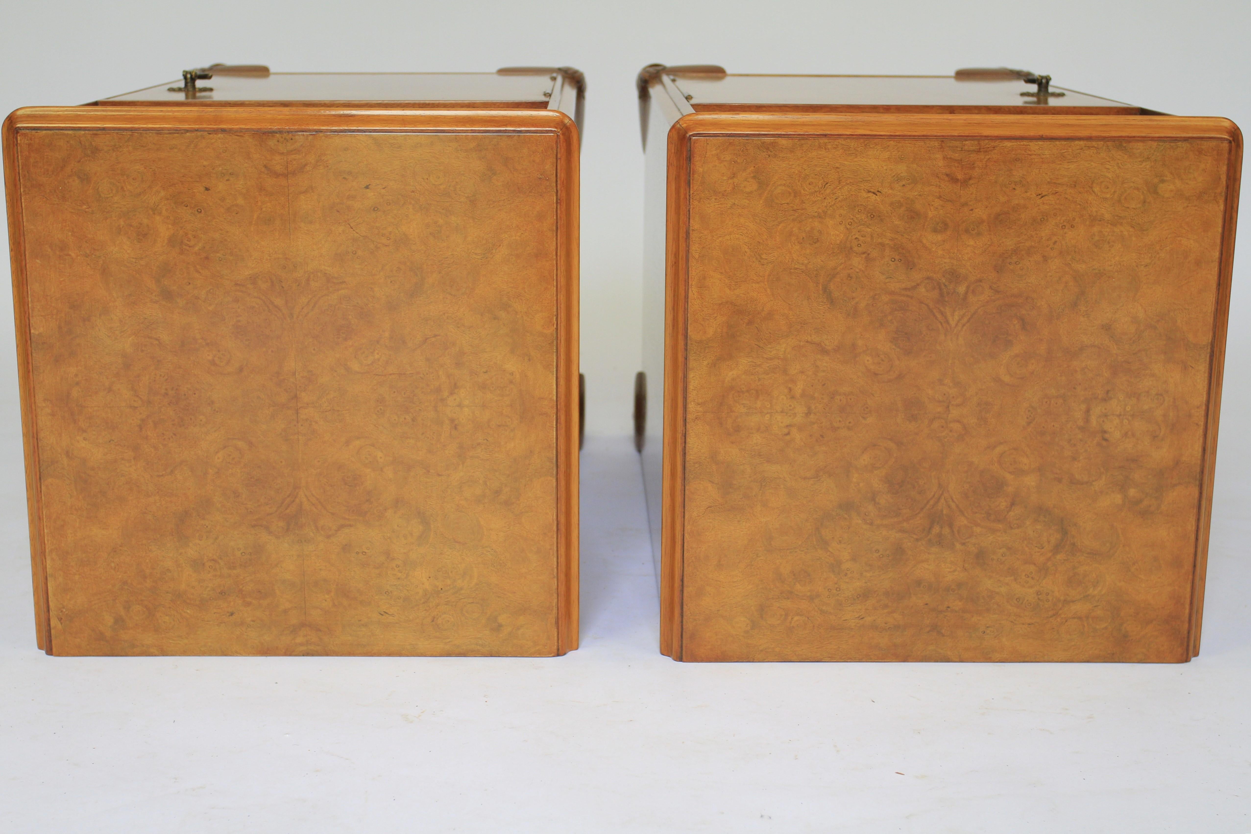 Mid-20th Century Pair Burr Walnut Bedside Cupboards circa 1930s
