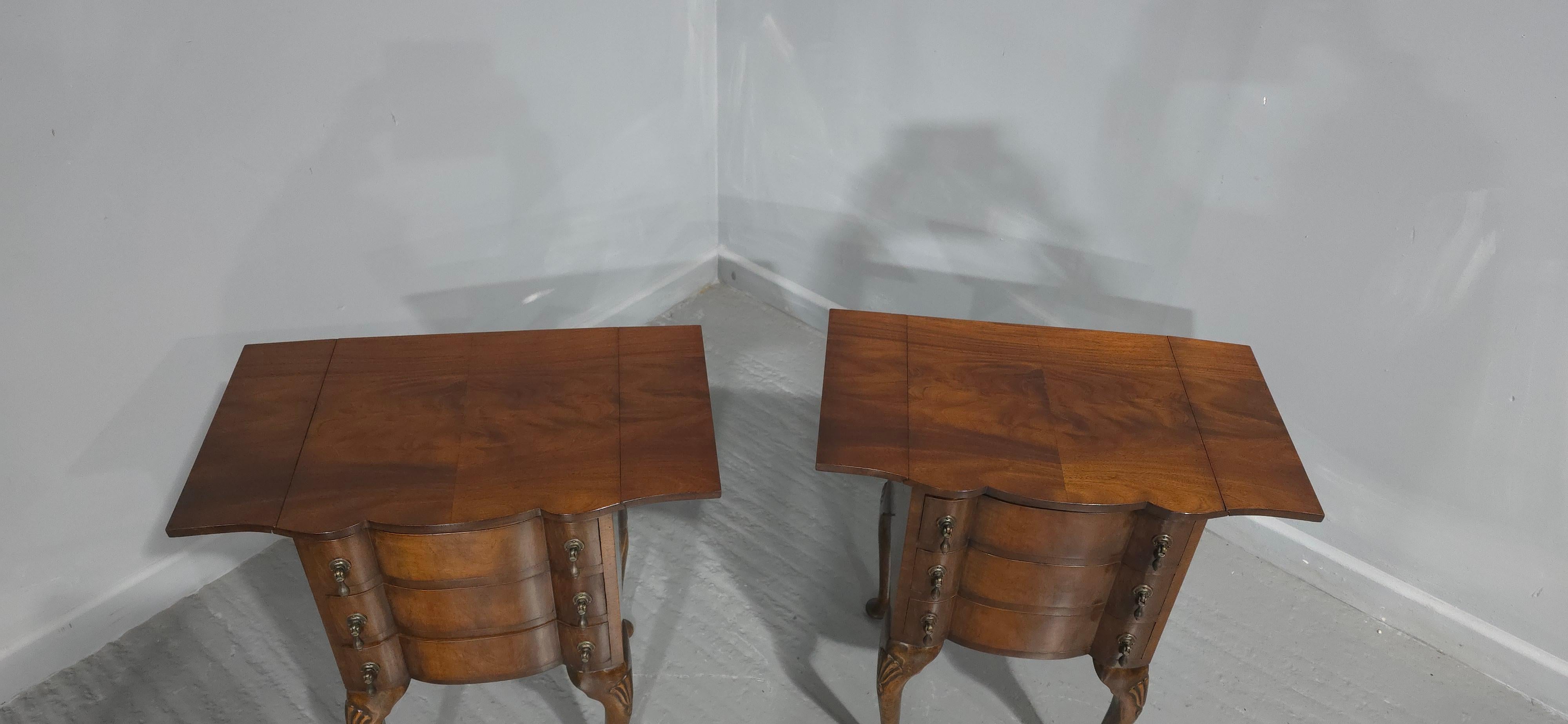 English Pair Burr Walnut Bedside Lamp Chests of Drawers For Sale