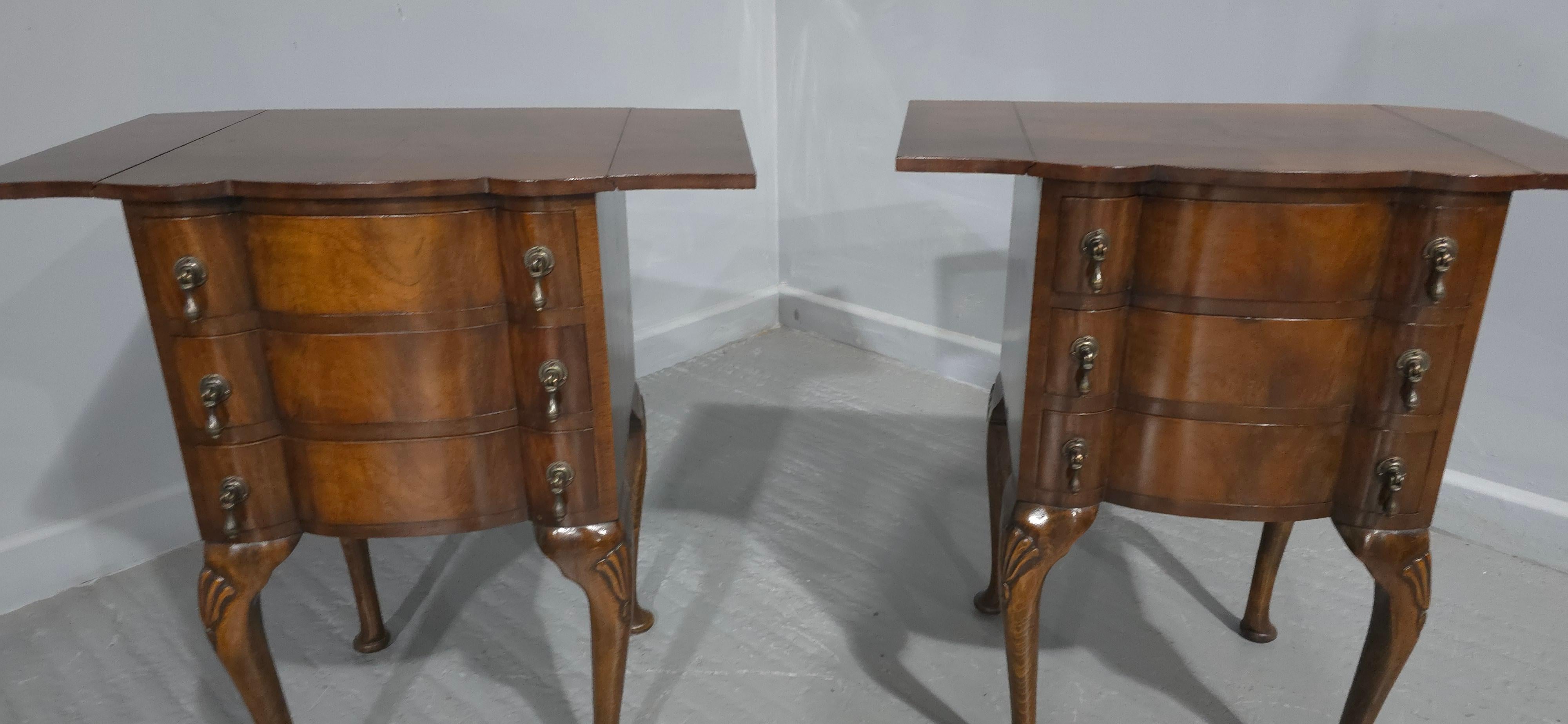 Veneer Pair Burr Walnut Bedside Lamp Chests of Drawers For Sale