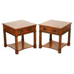 PAIR BURR WALNUT BEDSIDE NIGHTSTANDS END SIDE LAMP TABLES BRiGHTS OF NETTLEBED