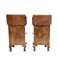 Pair Burr Walnut Drop Leaf Bedside Cupboards/tables