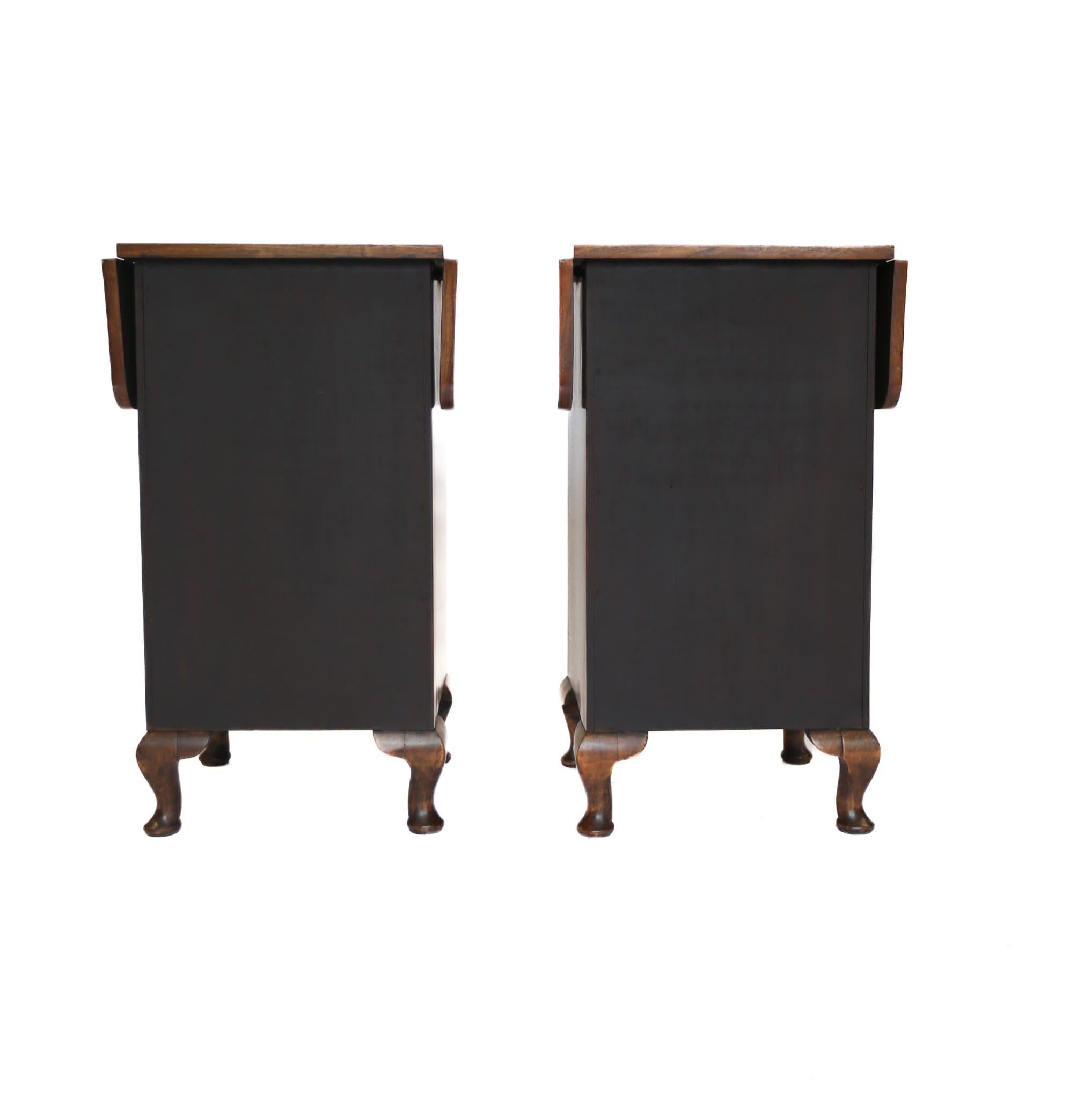 Queen Anne Pair Burr Walnut Drop Leaf Bedside Cupboards/tables For Sale