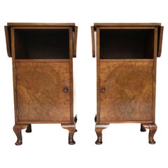 Pair Burr Walnut Drop Leaf Bedside Cupboards/tables