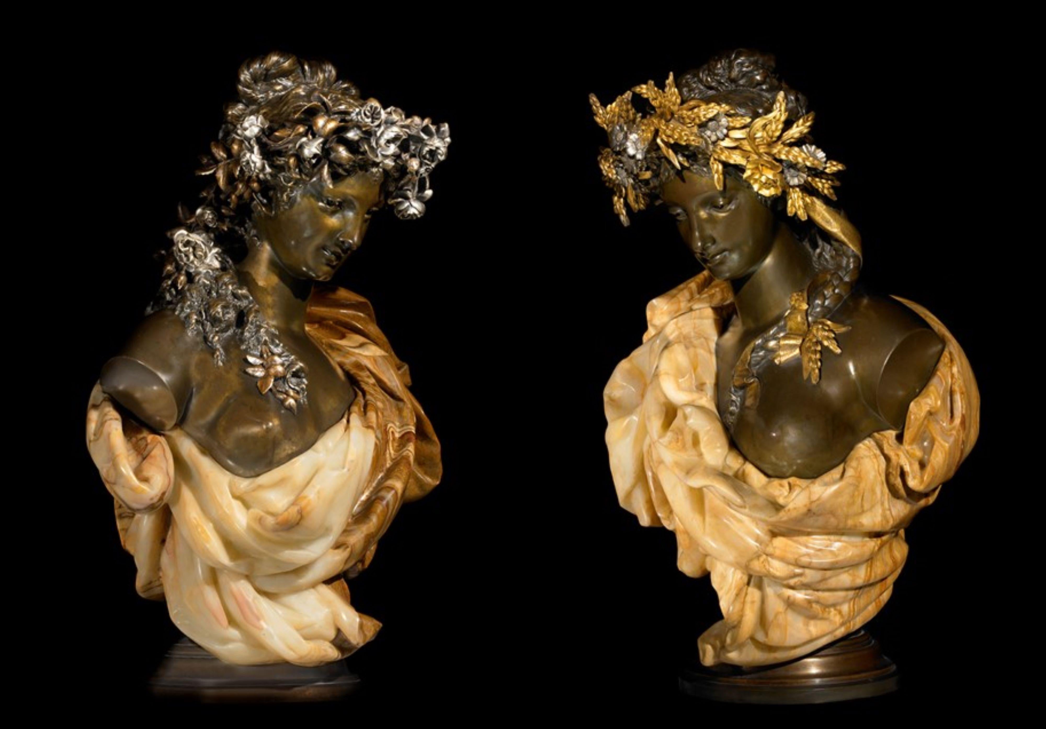 Pair Bust Depicting Summer & Spring Sculptures Statues on Pedestals LA Antiques For Sale 5