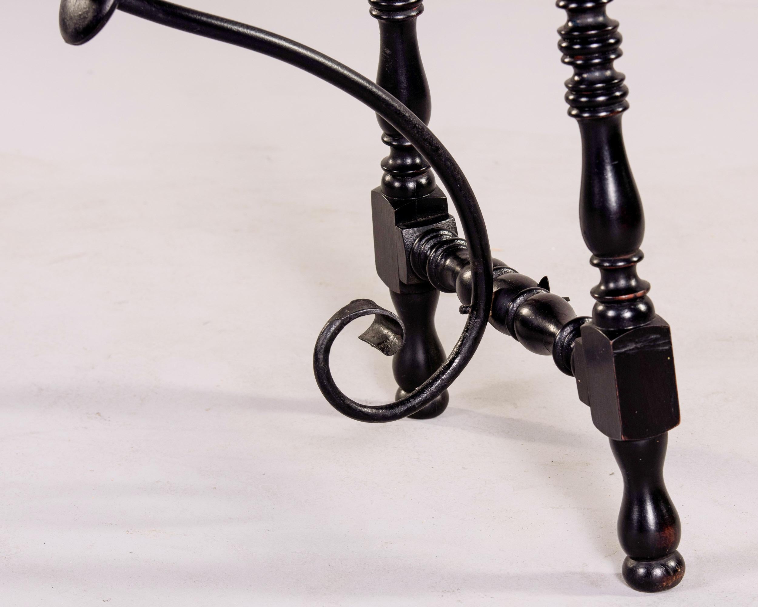 Pair C. 1900 Mahogany Tables with Turned Legs and Iron Stretcher For Sale 8