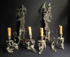 Pair c1790 Russian Imperial Silverplate Silver Plated w/ Crystal Wall Sconces