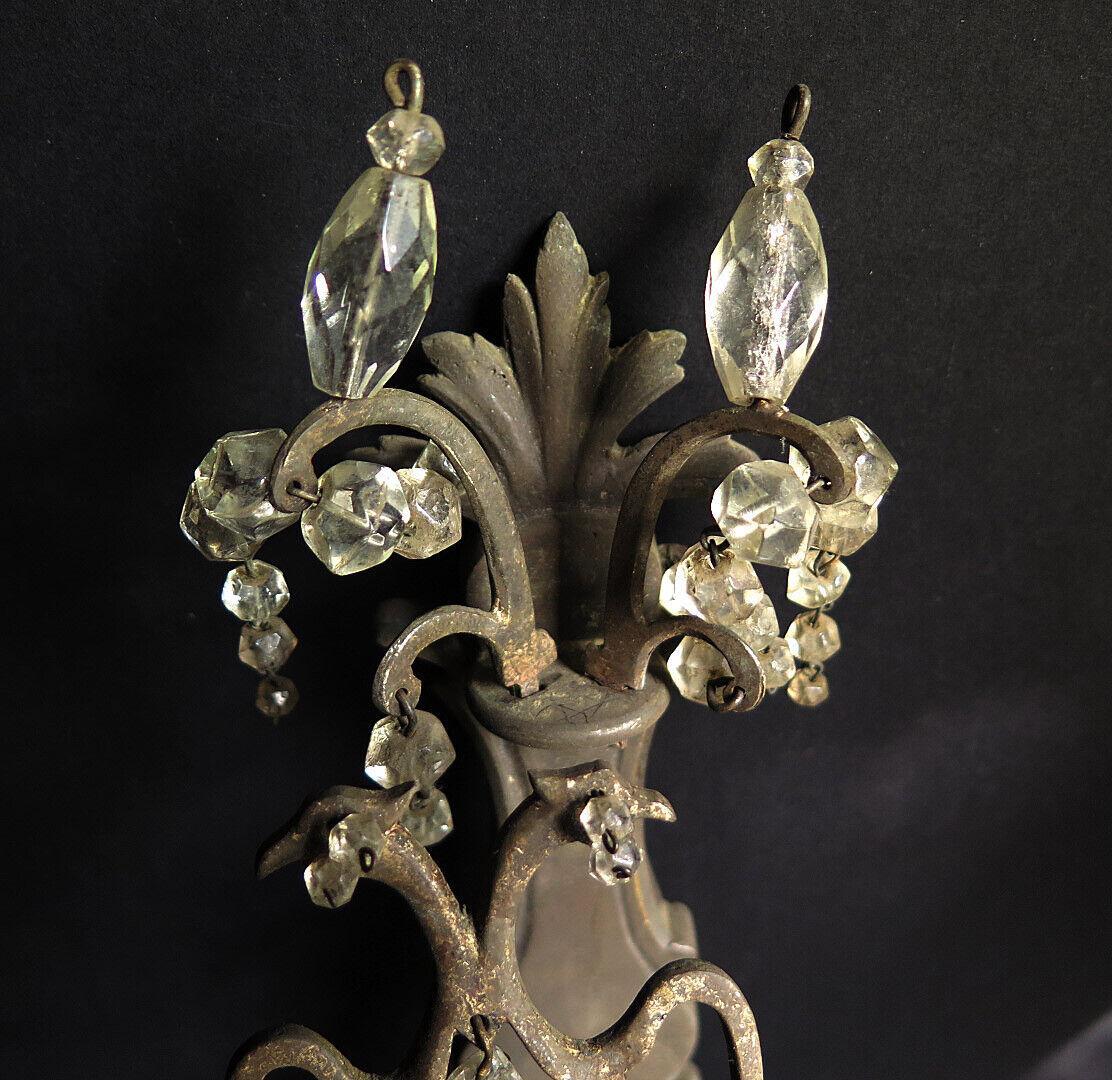 Pair c1790 Russian Imperial Silverplate Silver Plated w/ Crystal Wall Sconces For Sale 4
