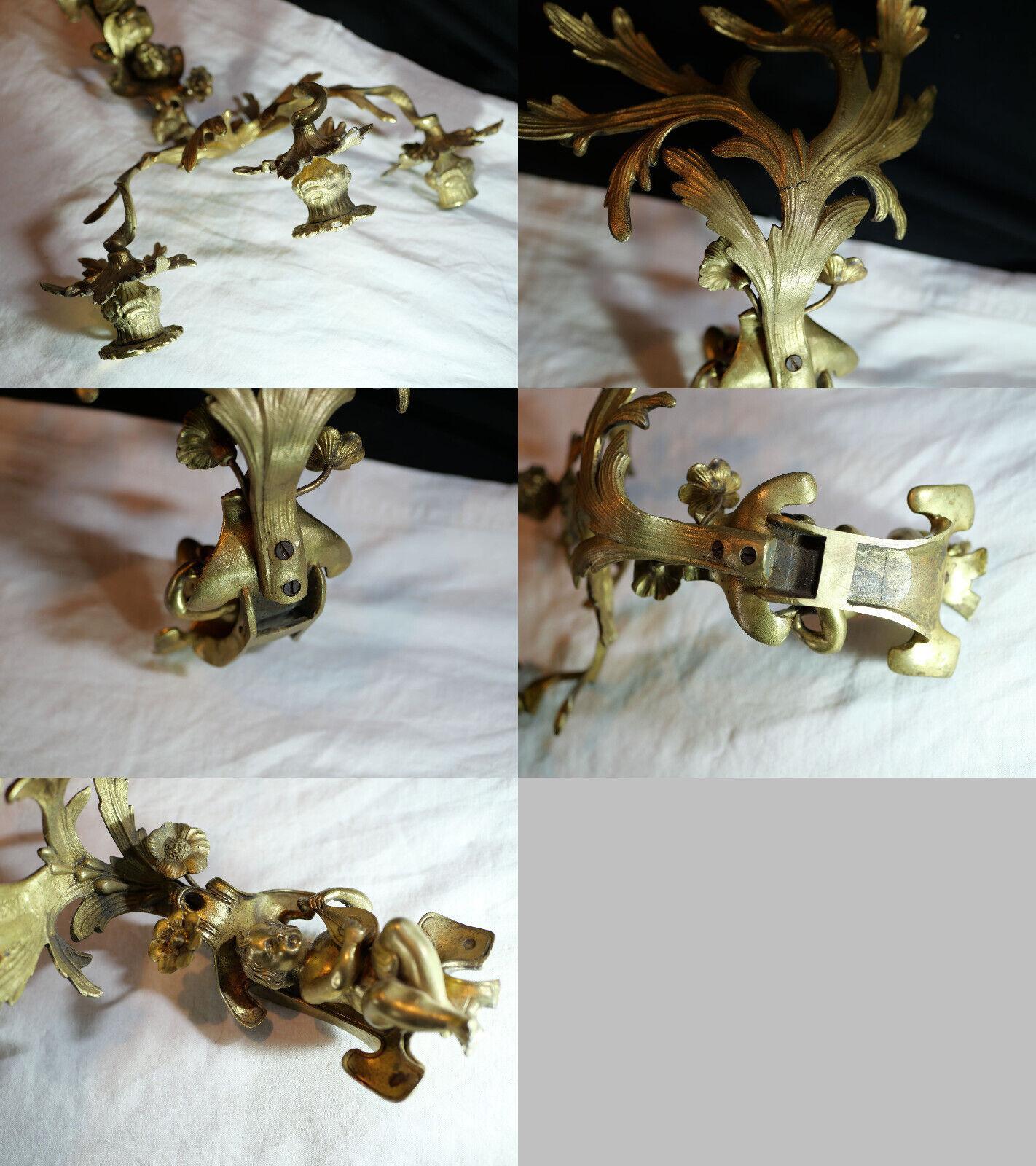 Pareja de Querubines Musicales de Bronce Dorado estilo Luis XVI Rococo francés de c1800 - Original en venta 6