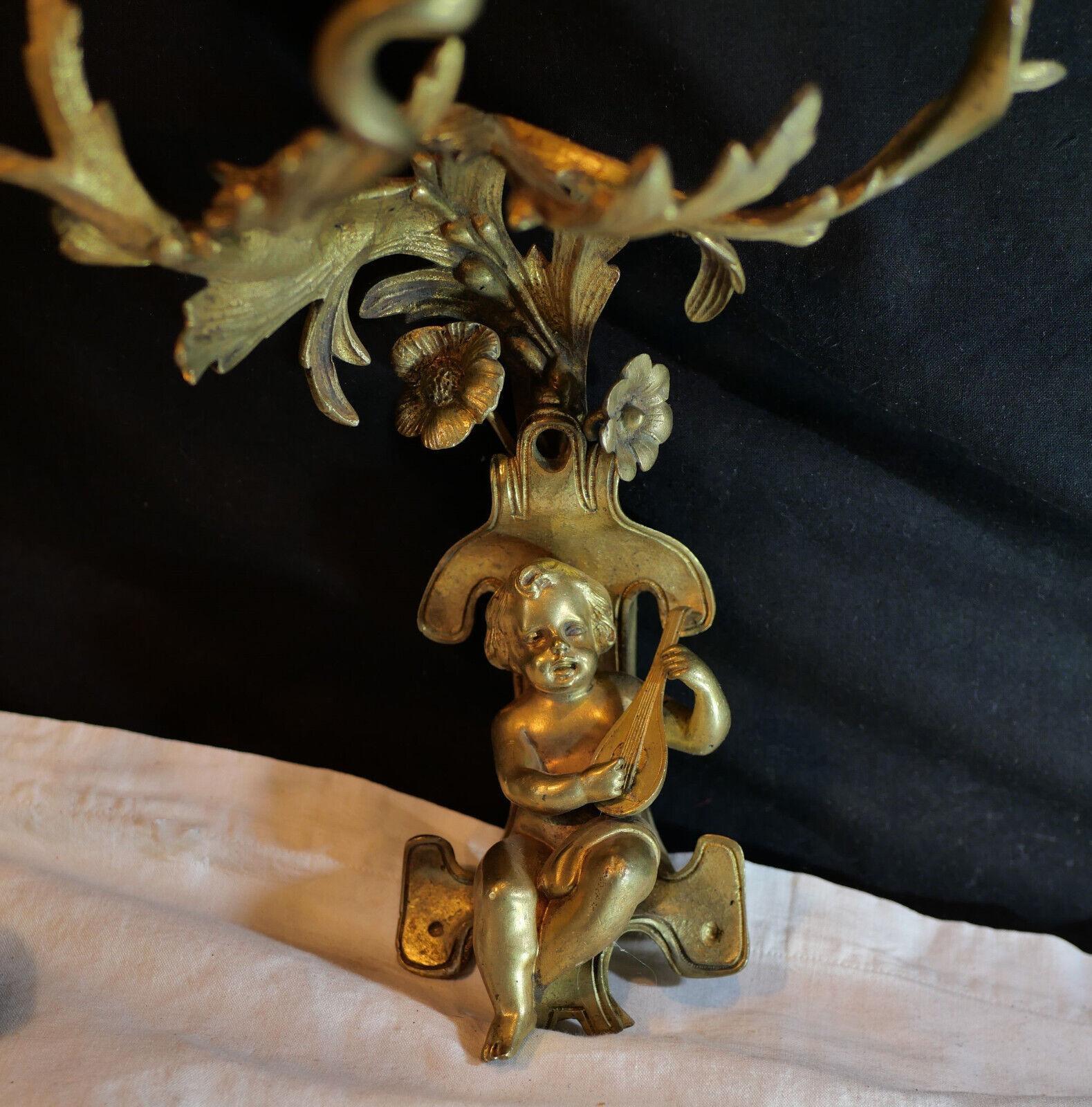 Pair c1800 French Louis XVI Rococo style Gilt Bronze Musical Cherubs - Original For Sale 2