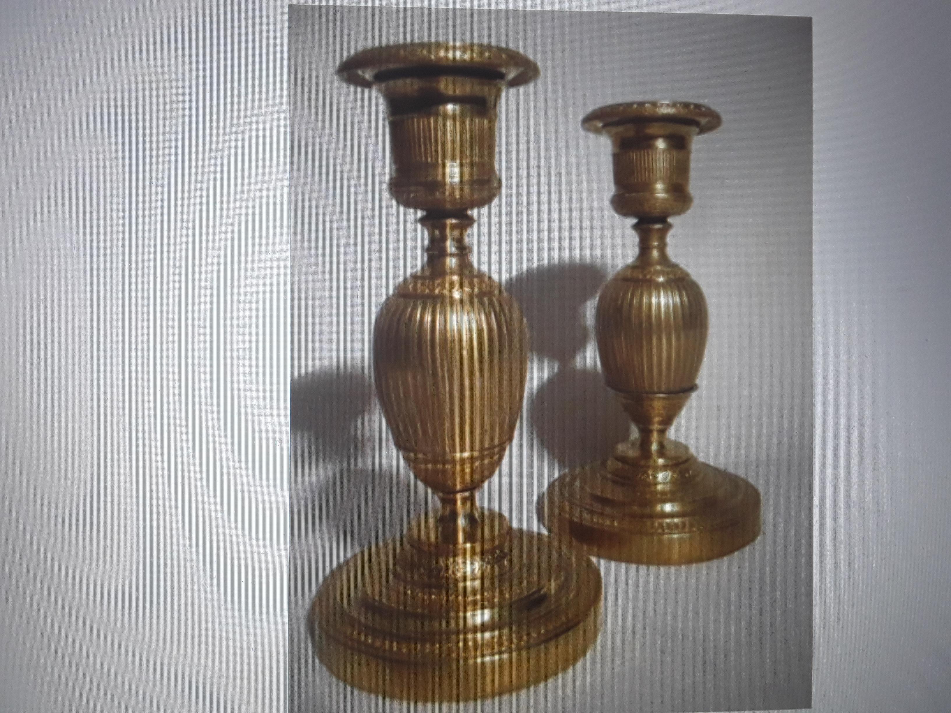 Pair c1810 French Empire Gilt Bronze Detailed Ovoid Form Candle Holders For Sale 7