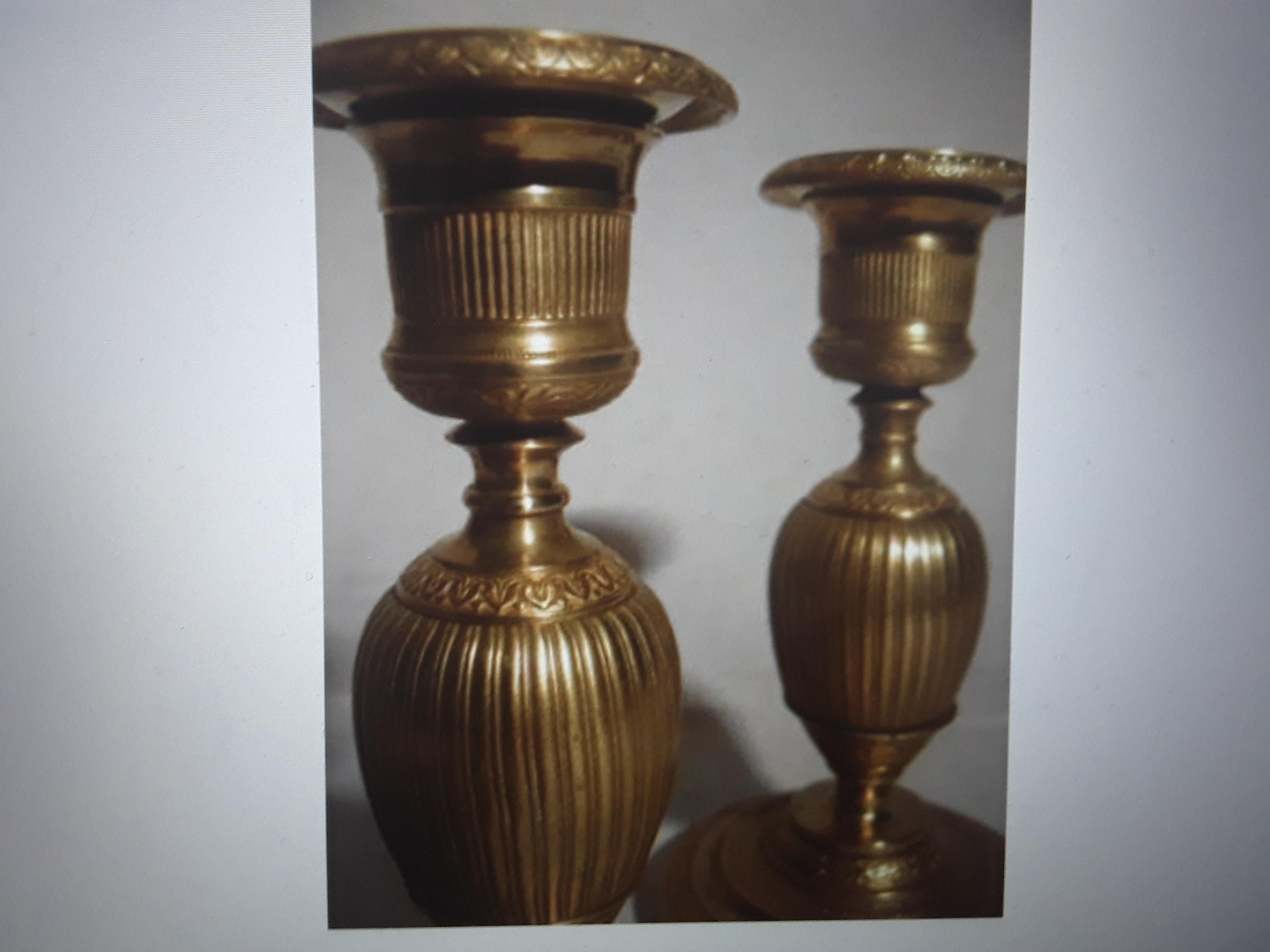Pair c1810 French Empire Gilt Bronze Detailed Ovoid Form Candle Holders For Sale 2
