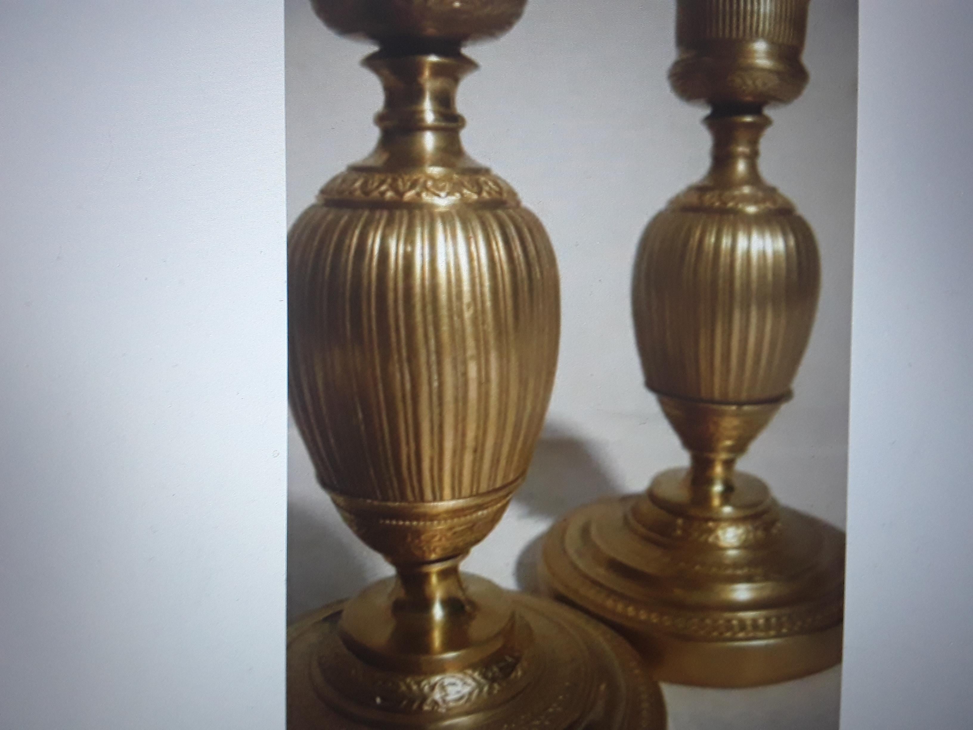 Pair c1810 French Empire Gilt Bronze Detailed Ovoid Form Candle Holders For Sale 3