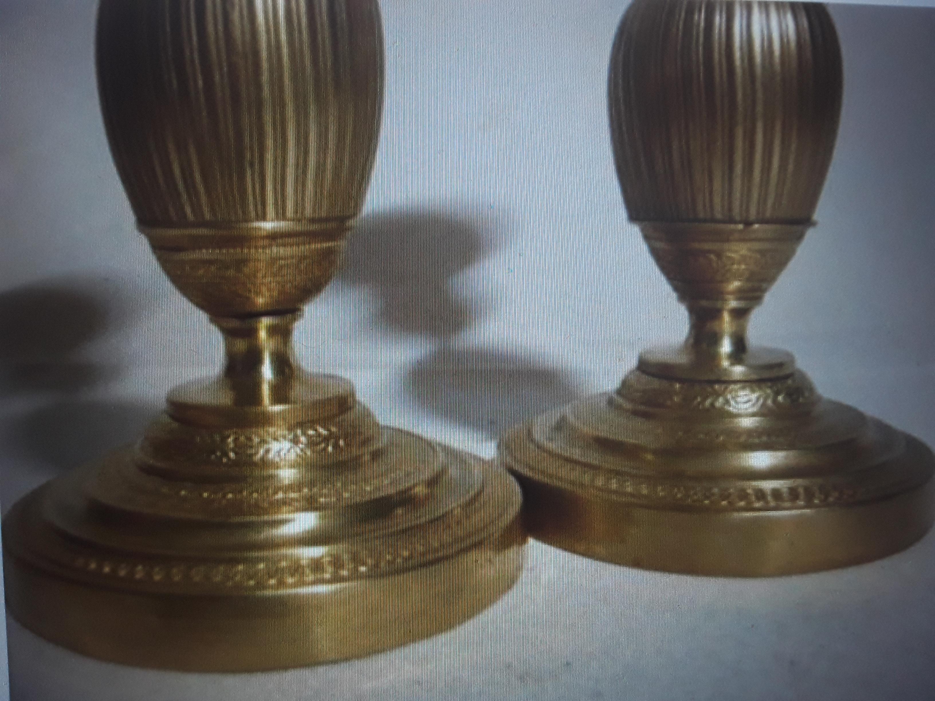 Pair c1810 French Empire Gilt Bronze Detailed Ovoid Form Candle Holders For Sale 5