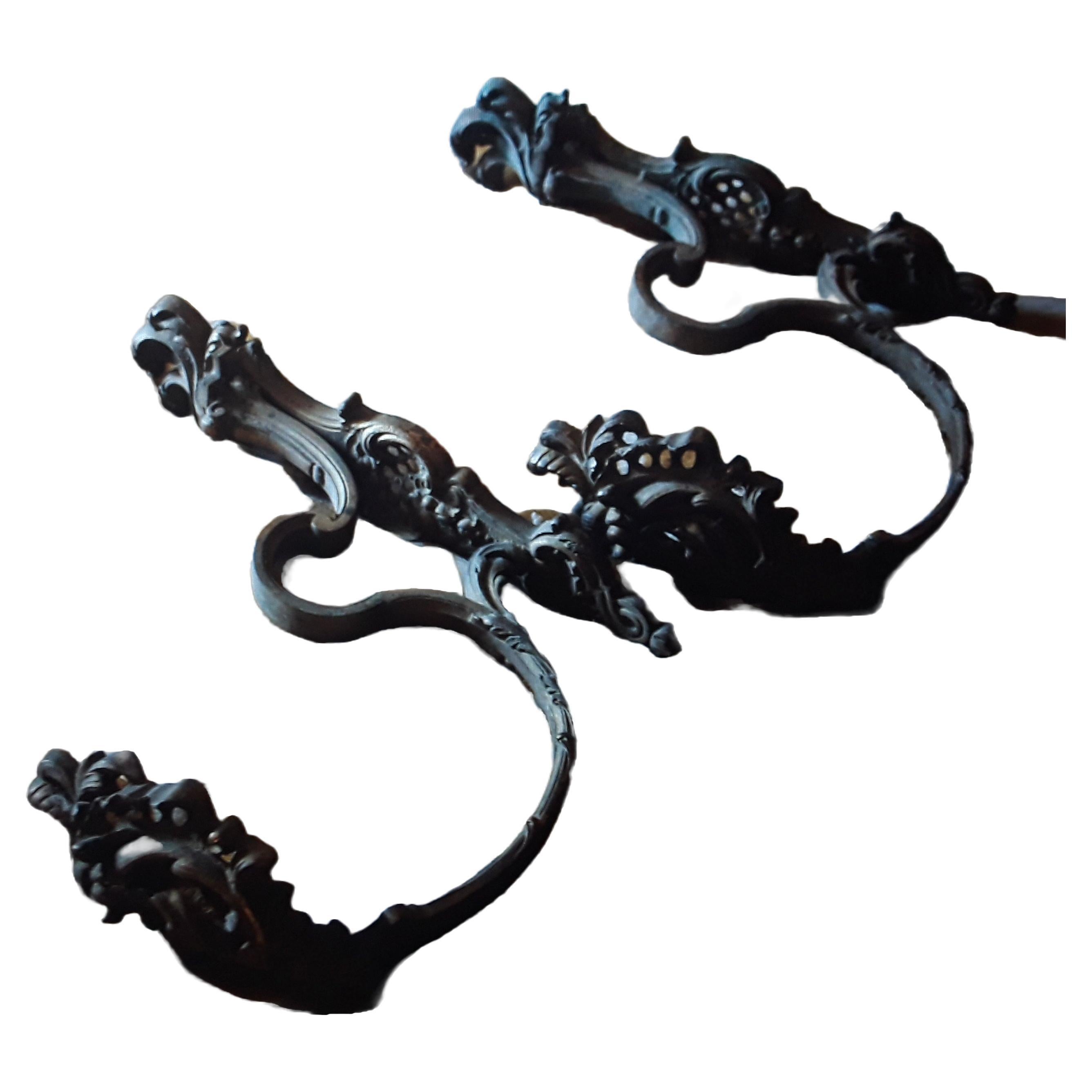 Pair c1810 Huge Bronze Castle Louis XVI Detailed Louis XVI Drapery Wall Brackets For Sale